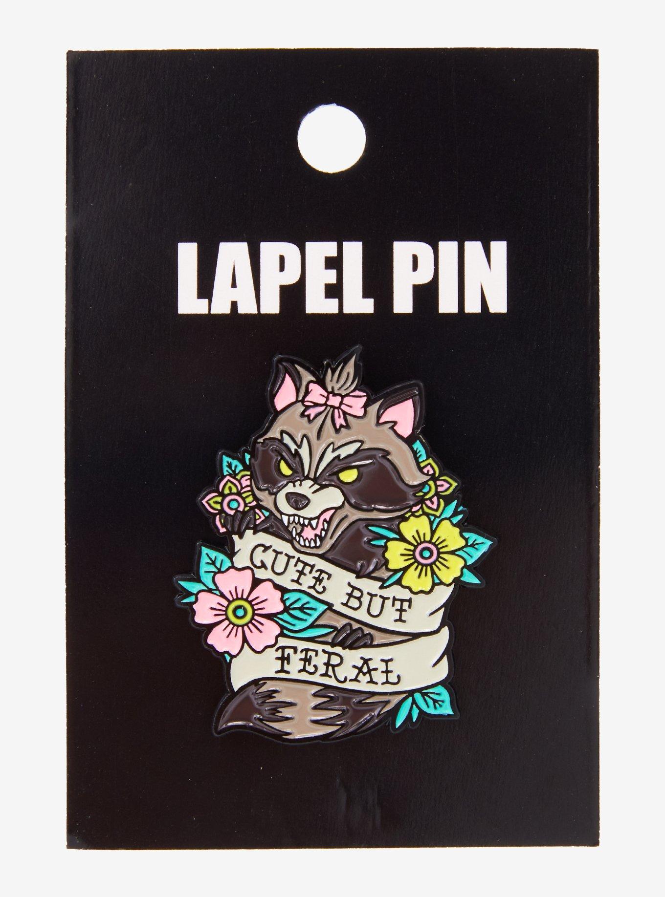 Raccoon Cute But Feral Flowers Enamel Pin, , hi-res