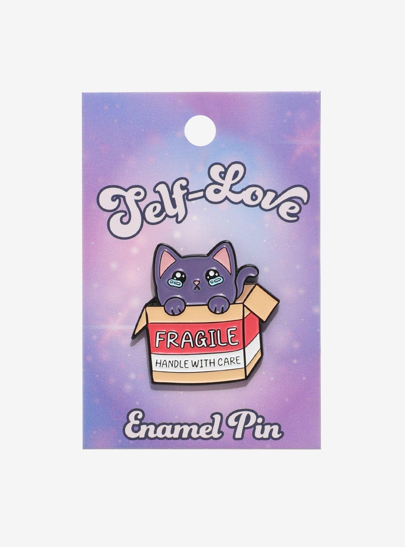 Fragile Cat In Box Enamel Pin, , alternate