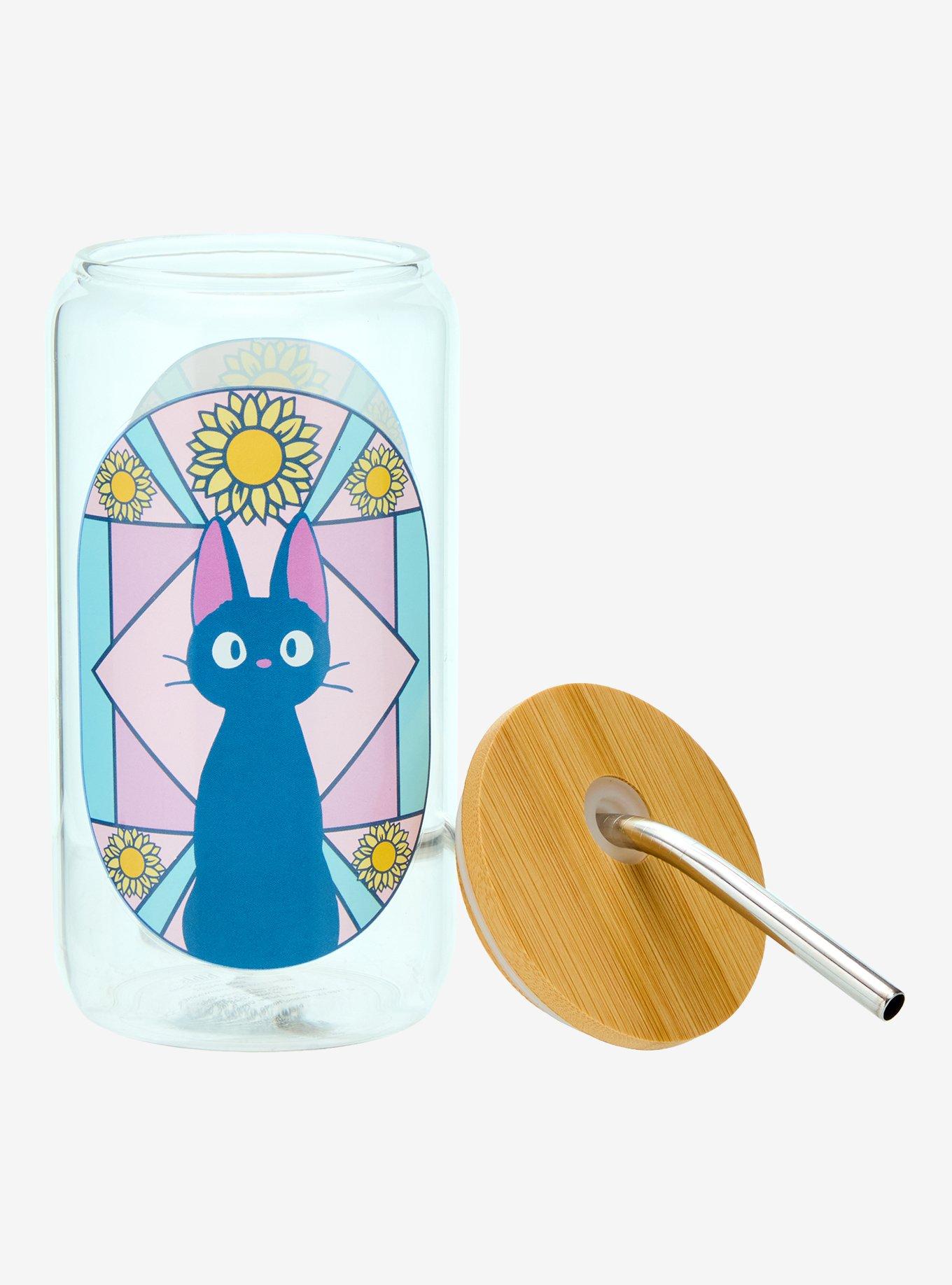 Studio Ghibli® Kiki's Delivery Service Jiji Stained Glass Portrait Glass Tumbler with Straw - BoxLunch Exclusive, , hi-res