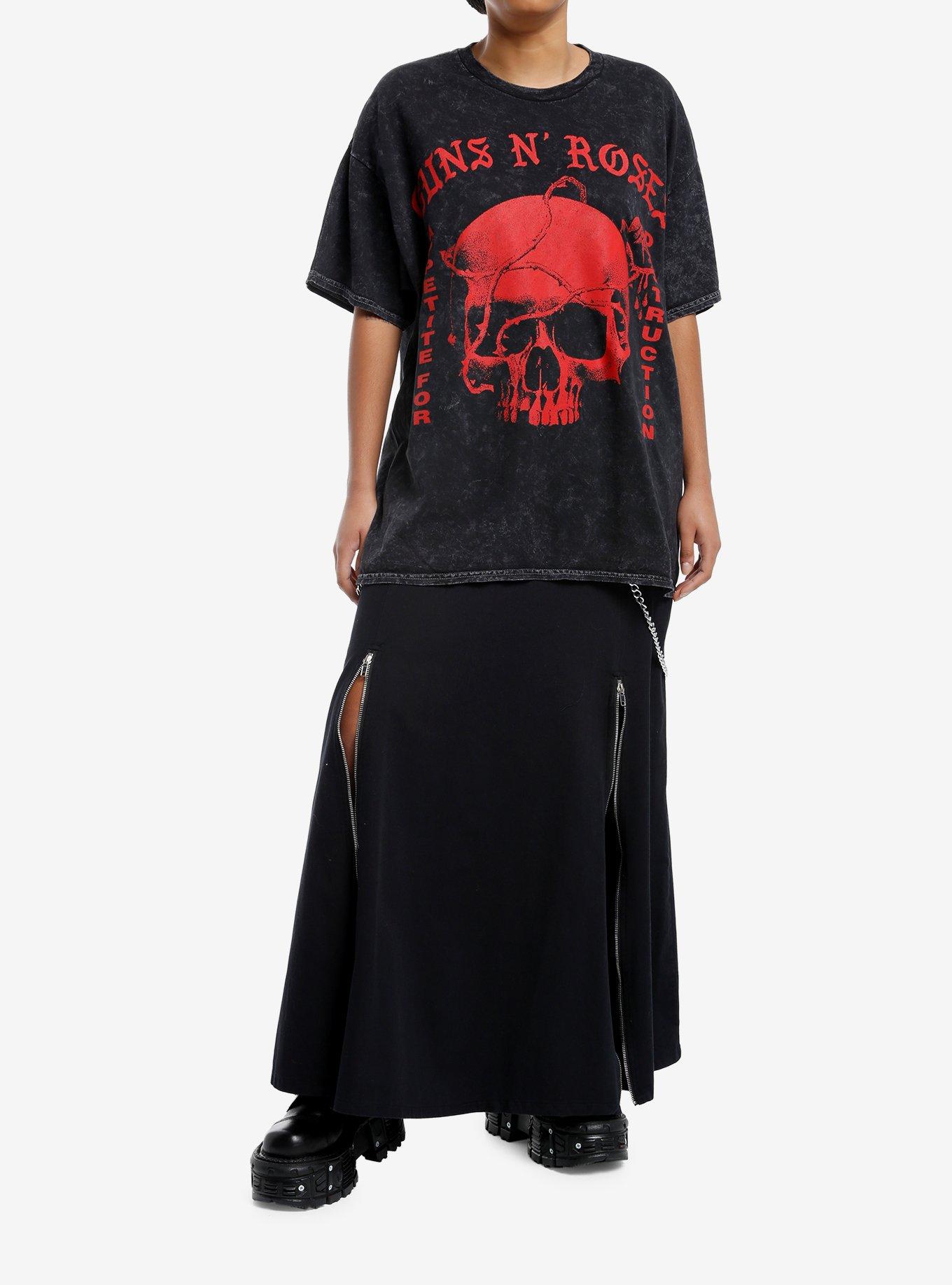 Guns N' Roses Skull Mineral Wash Girls Oversized T-Shirt, , hi-res