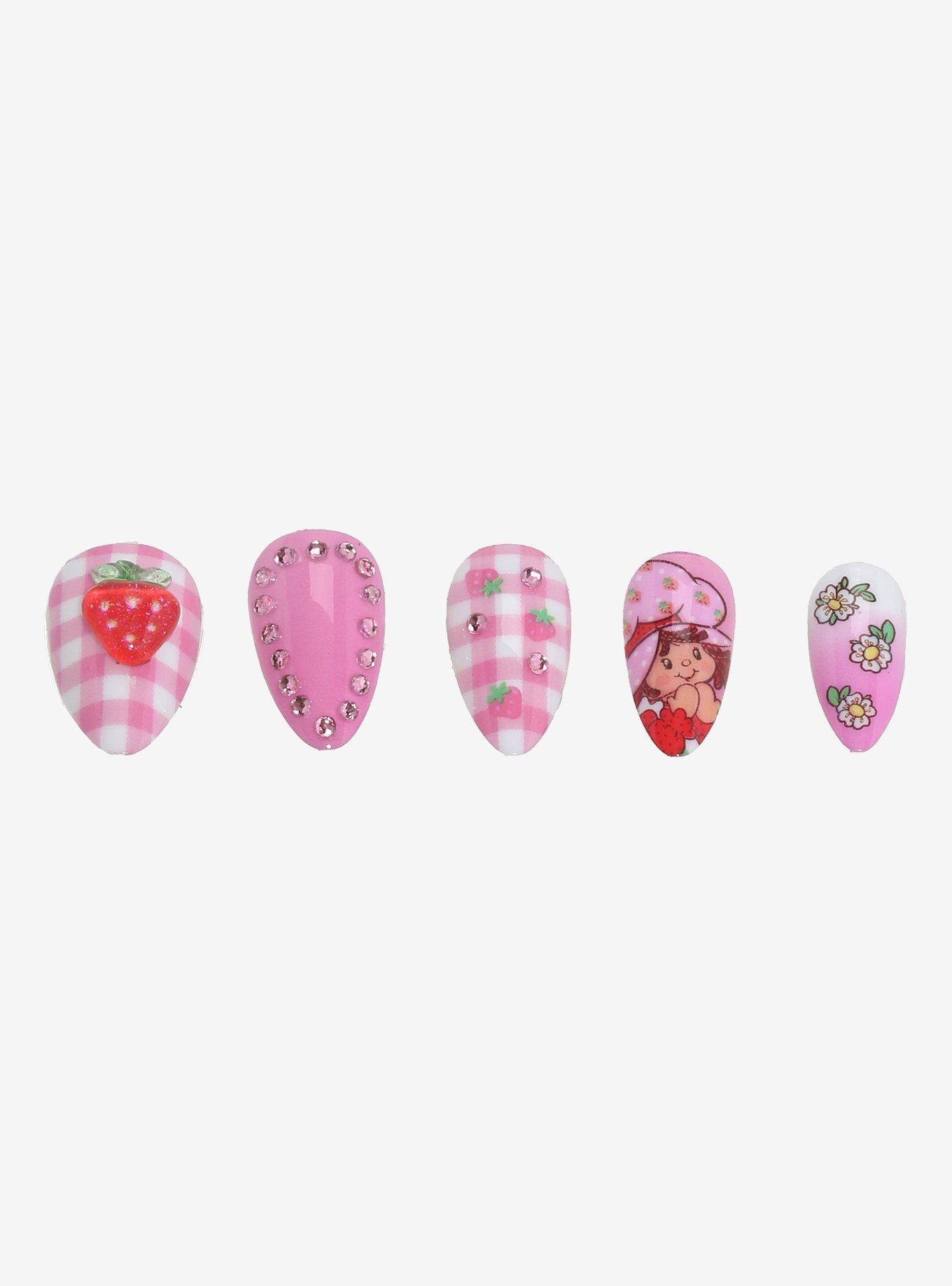Strawberry Shortcake Gingham Rhinestone Press-On Nails, , hi-res