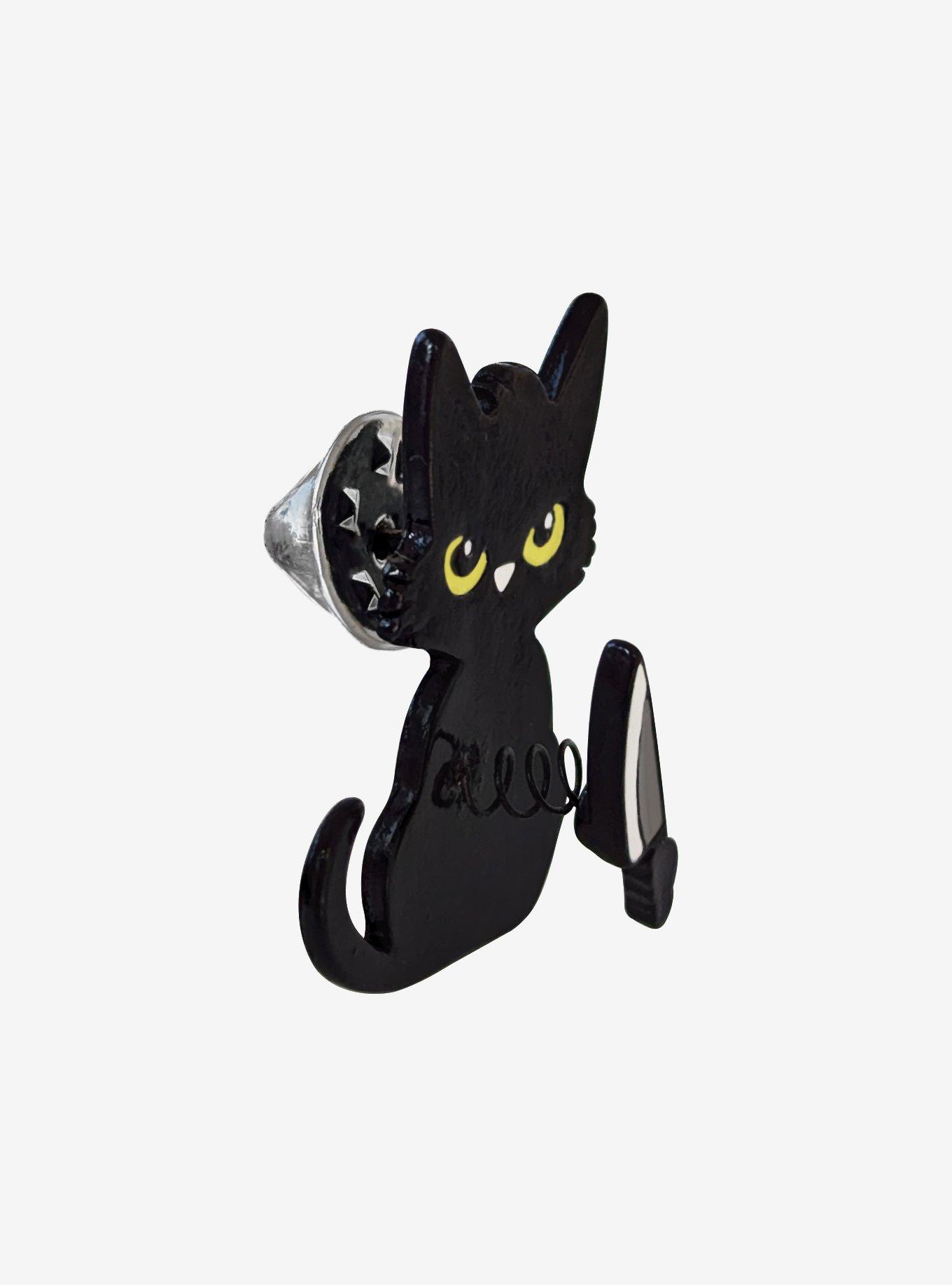 Black Cat With Knife Enamel Pin, , hi-res