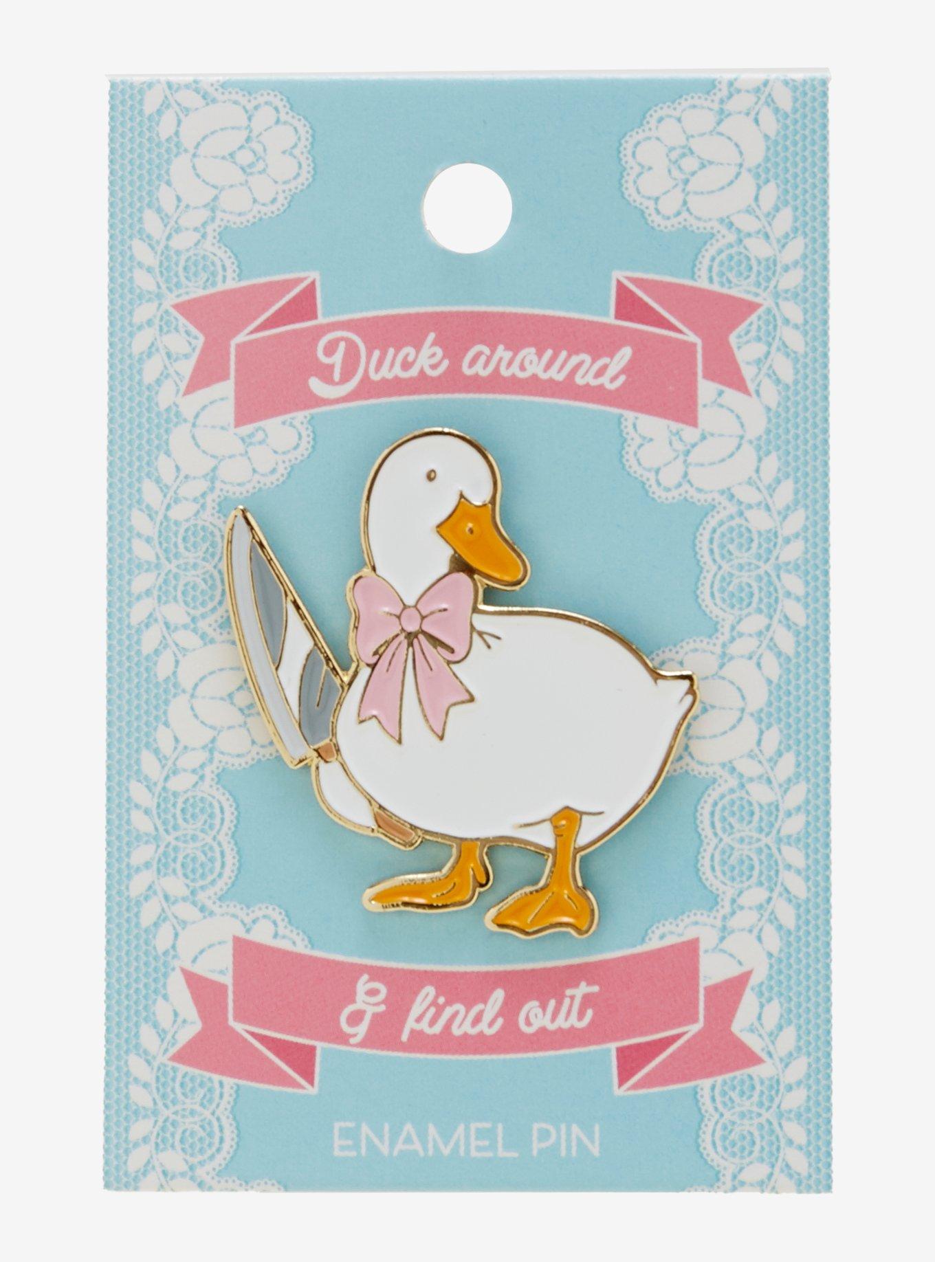 Coquette Duck With Knife Enamel Pin, , hi-res