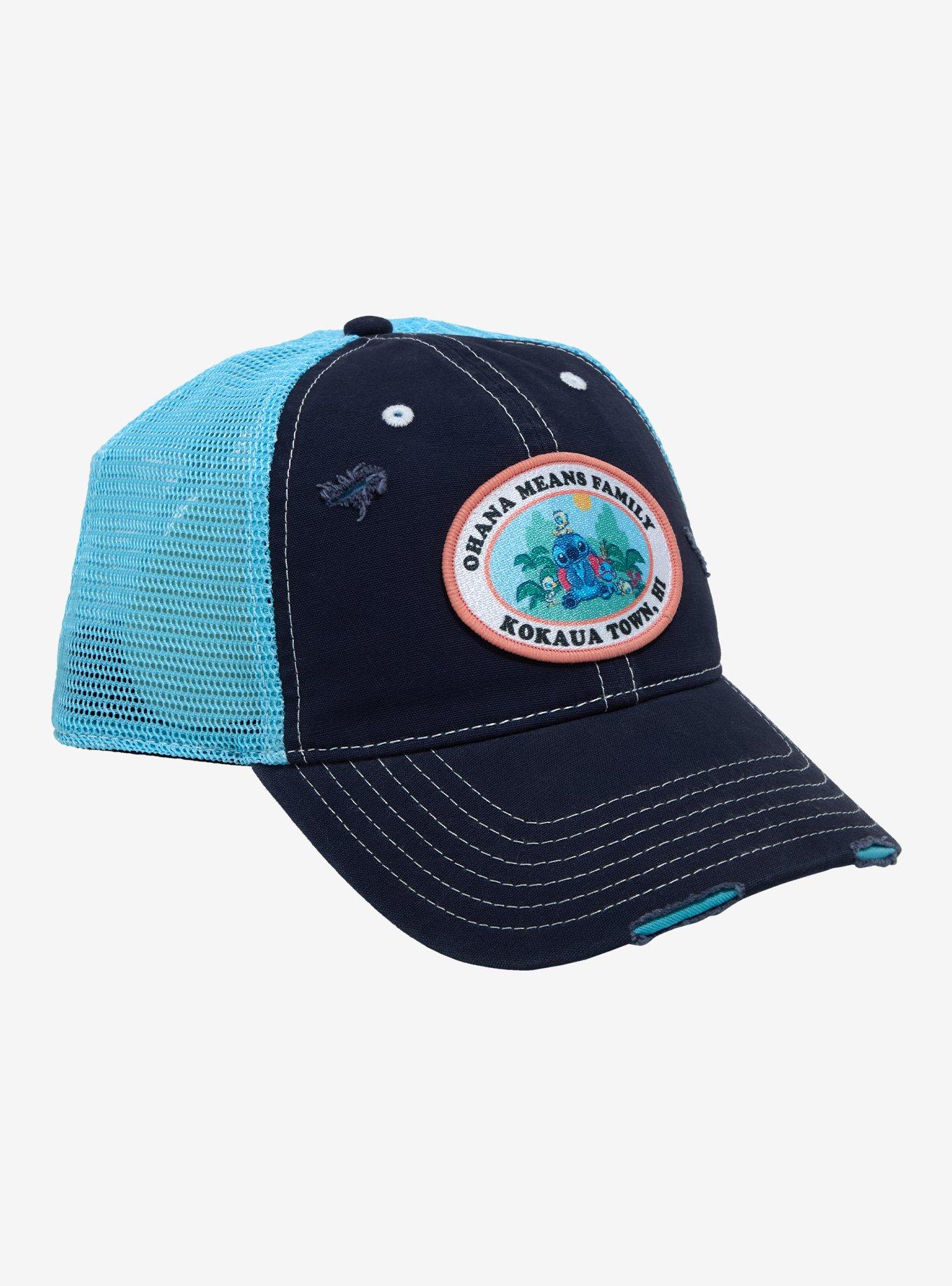 Disney Stitch Ohana Distressed Trucker Hat, , hi-res