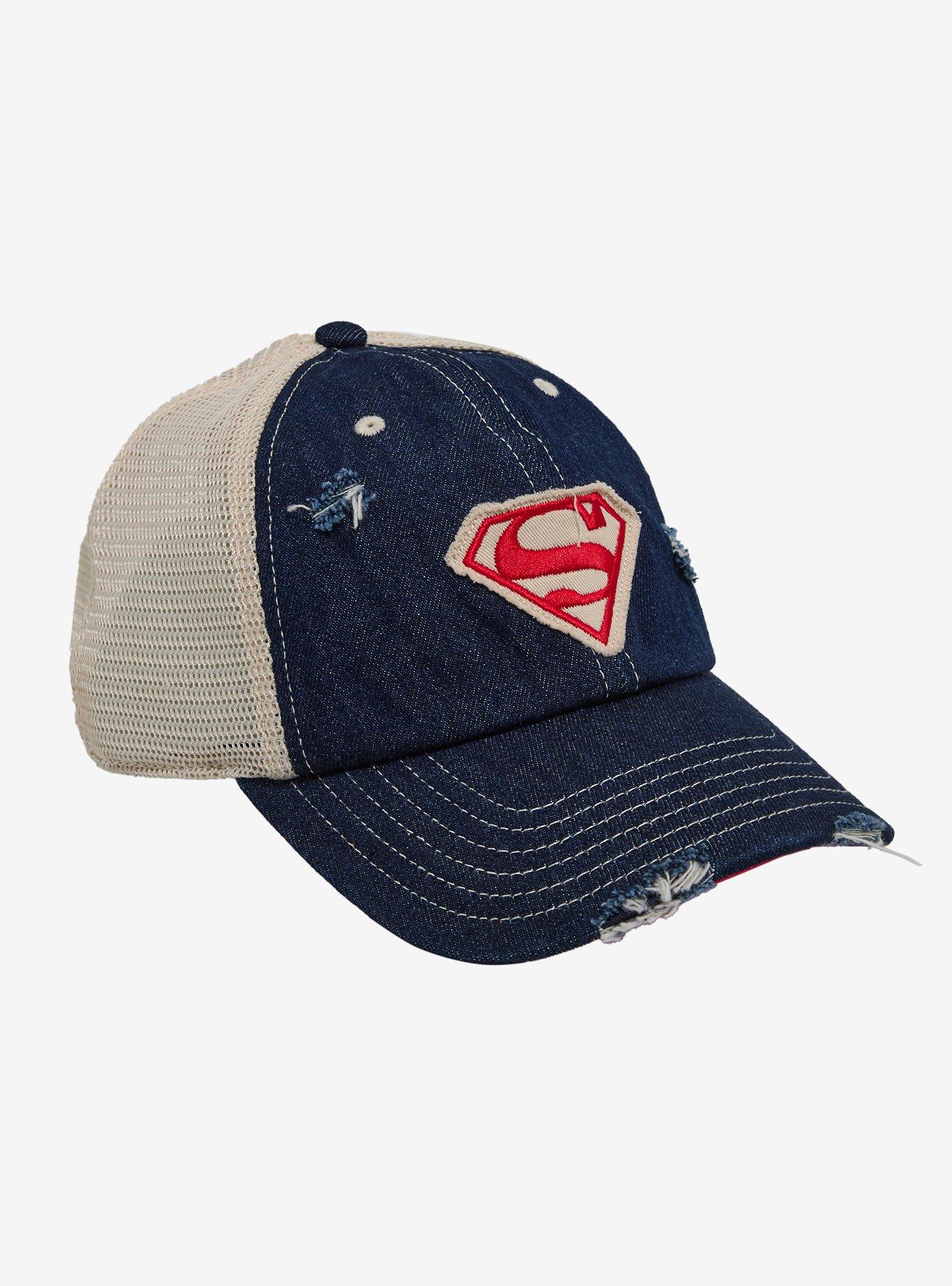 DC Comics Superman Logo Distressed Trucker Hat, , hi-res