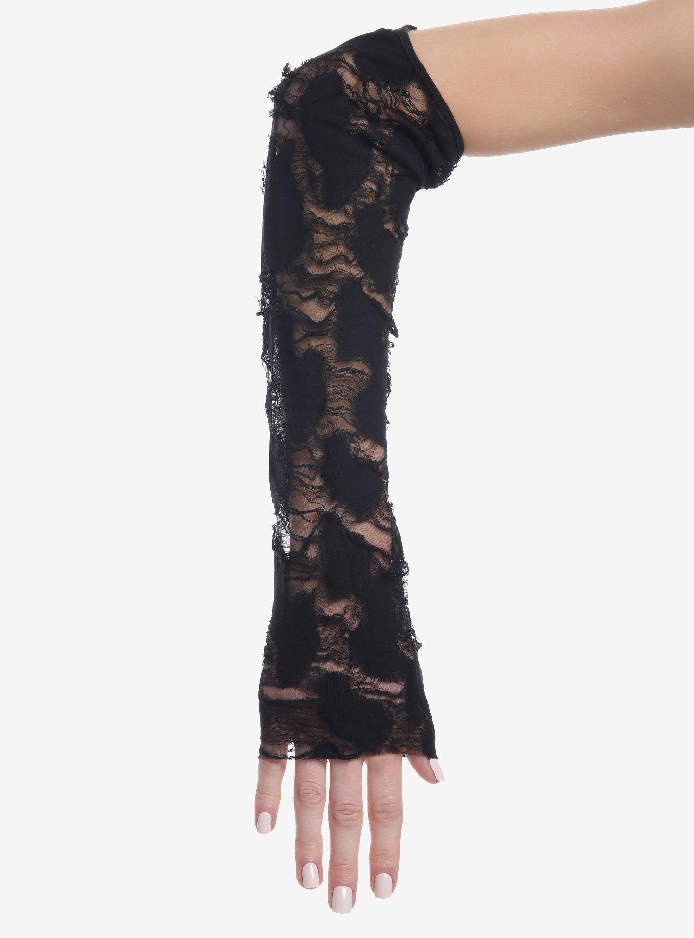 Black Extreme Distressed Arm Warmers, , hi-res