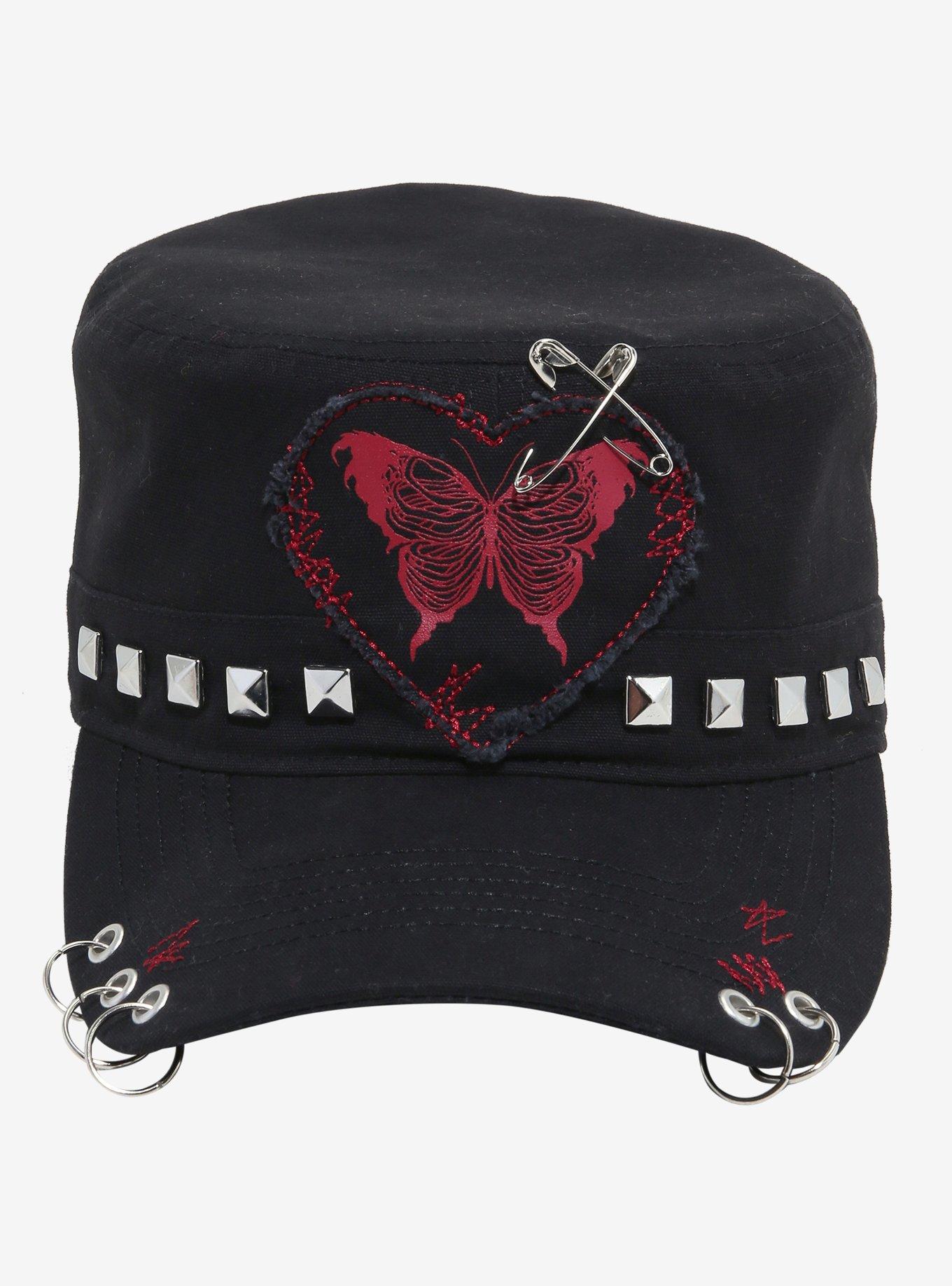 Butterfly Heart Patch Pyramid Stud Cadet Hat, , alternate