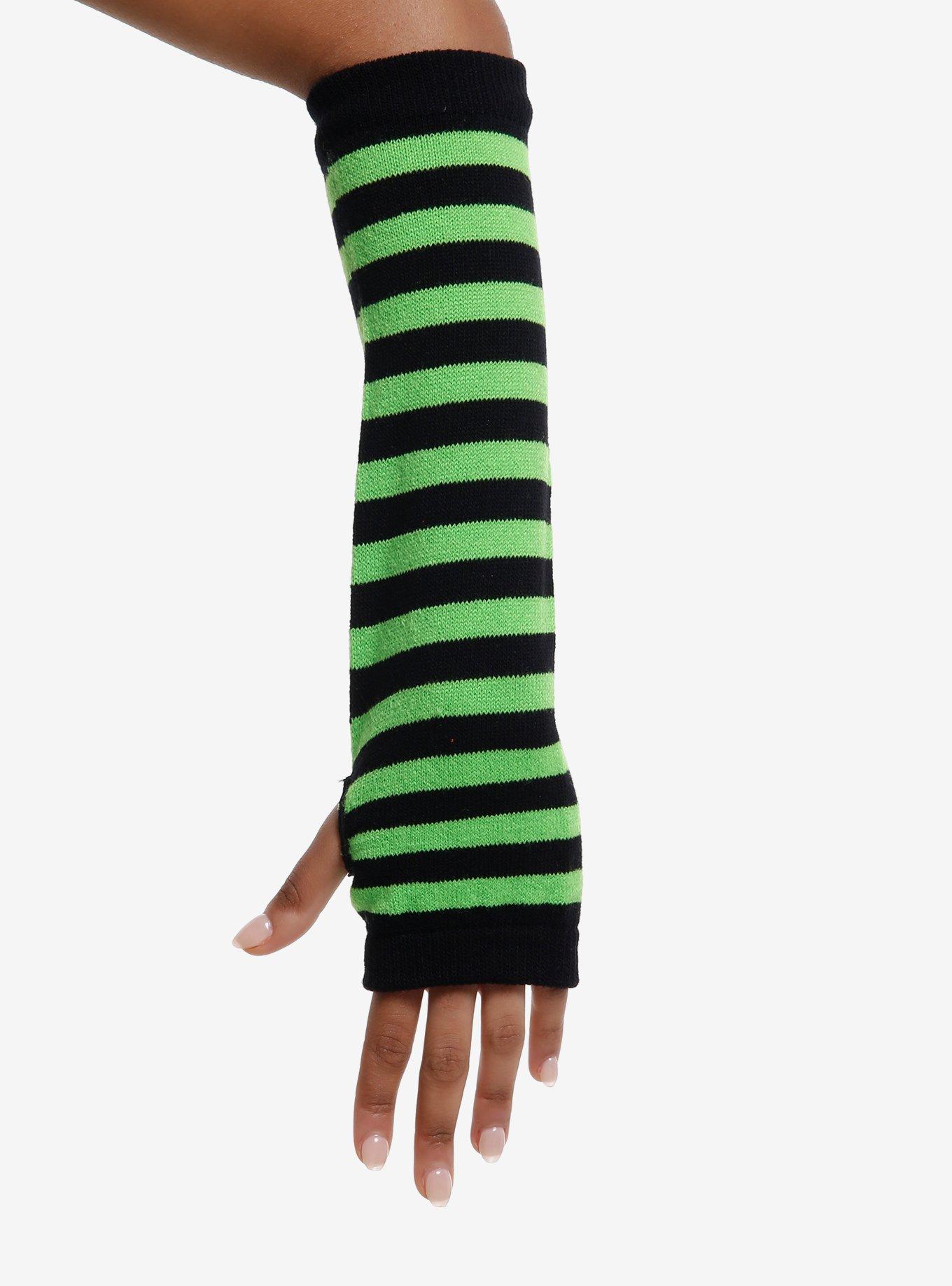 Black & Green Stripe Arm Warmers, , hi-res
