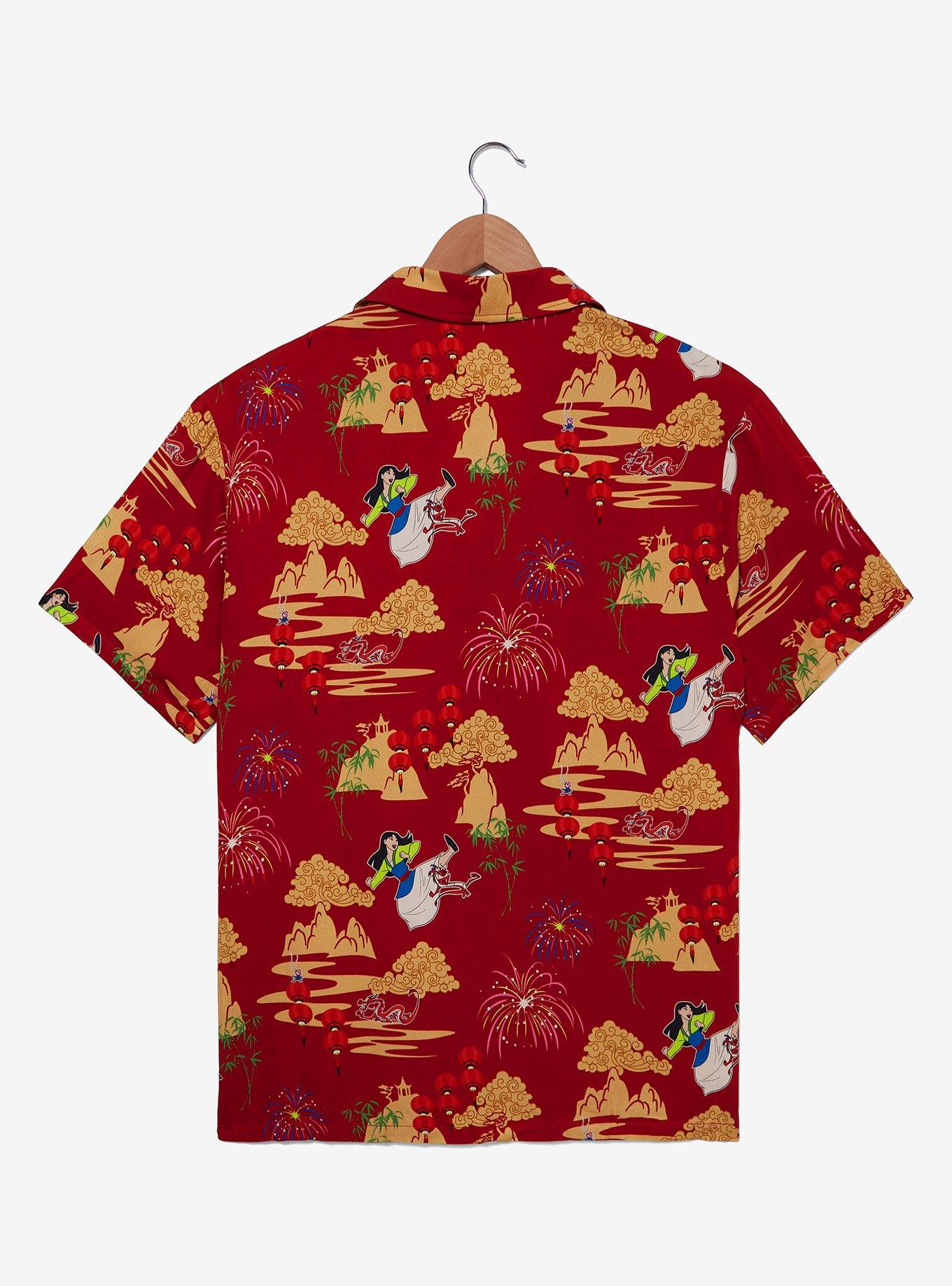 Disney Mulan Fireworks Red Scenic Woven Button-Up &mdash; BoxLunch Exclusive, RED, alternate
