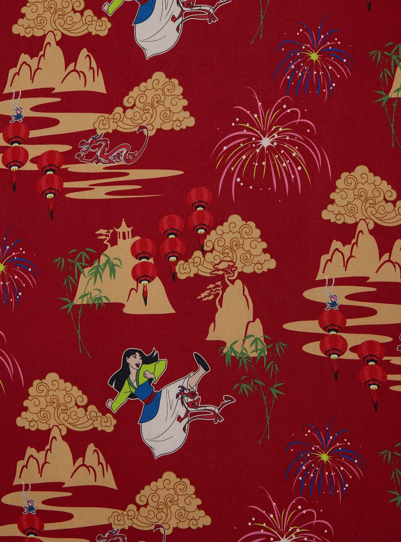 Disney Mulan Fireworks Red Scenic Woven Button-Up &mdash; BoxLunch Exclusive, RED, alternate