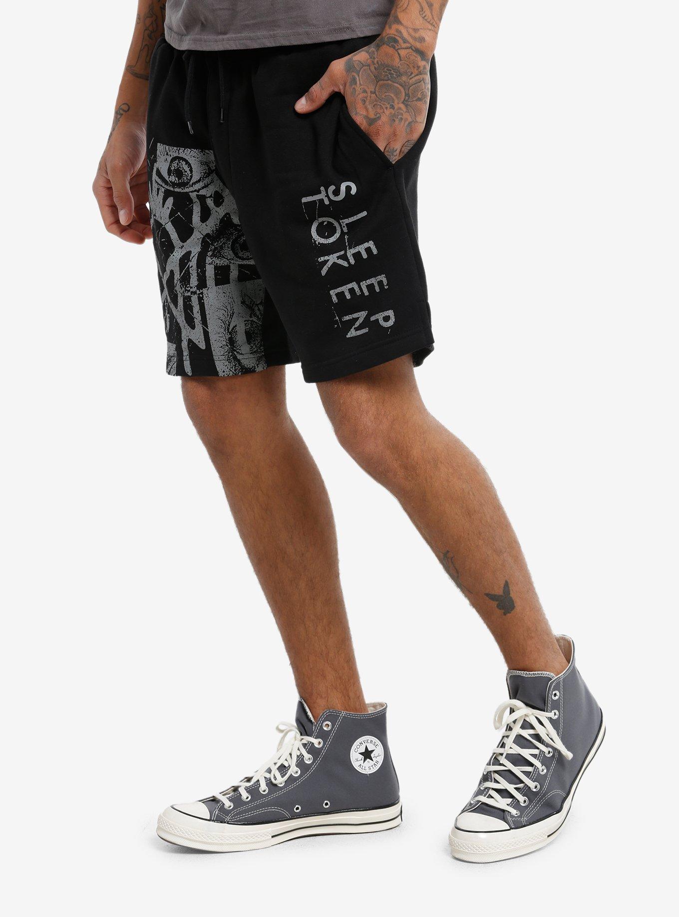 Sleep Token Eyes Collage Fleece Shorts, BLACK, alternate