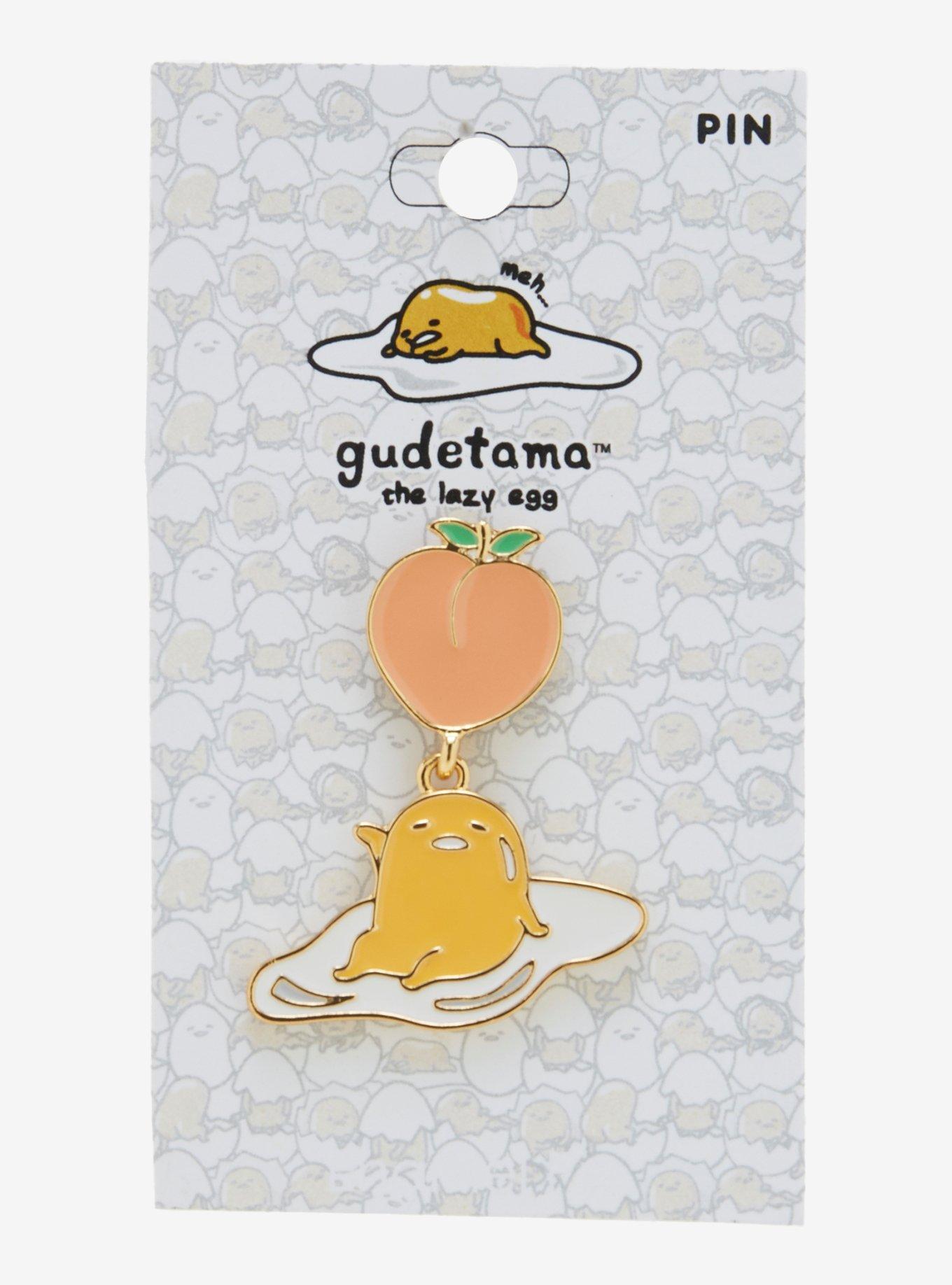 Gudetama With Peach Dangling Enamel Pin, , hi-res