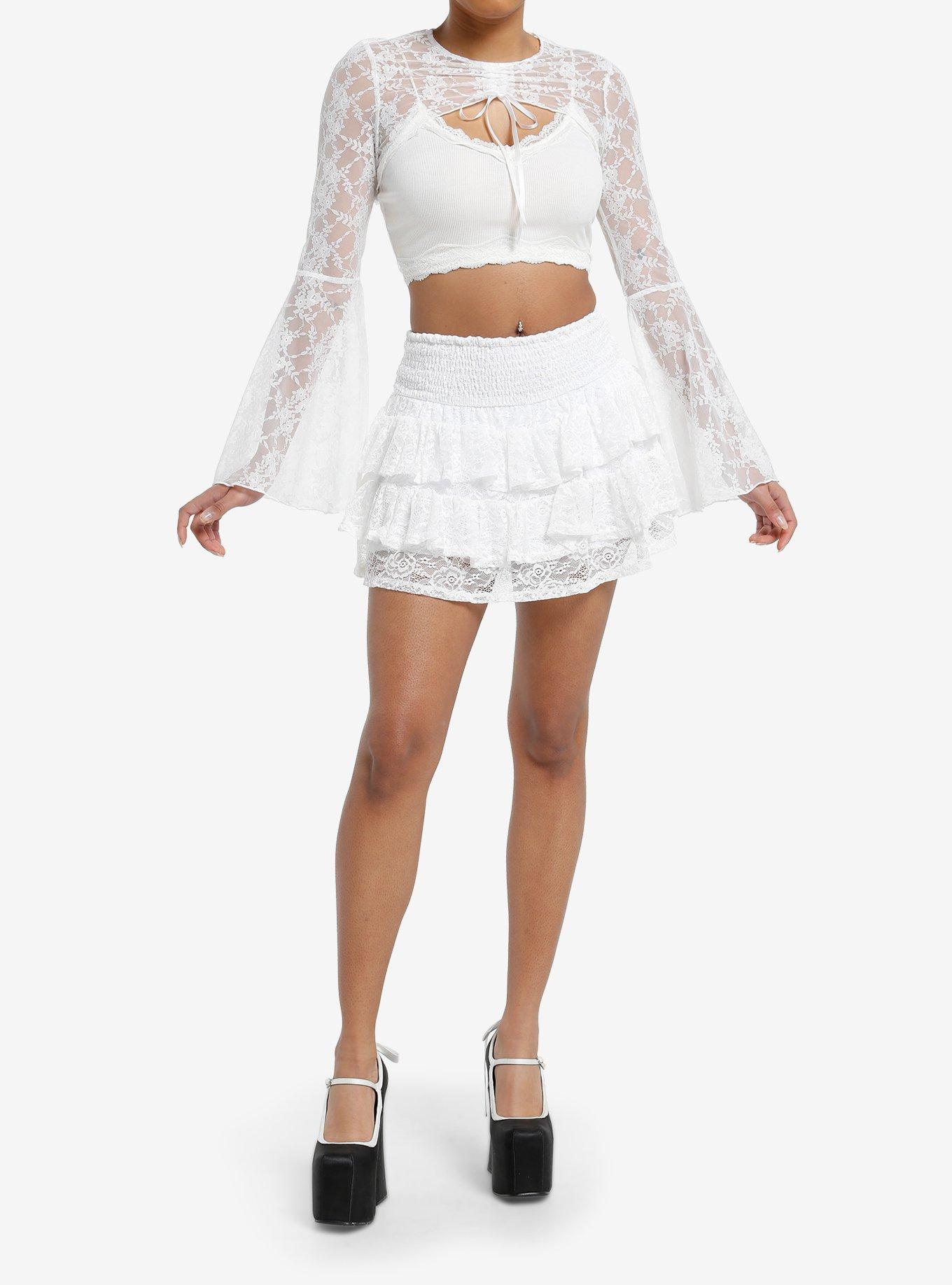 Thorn & Fable White Lace Bolero Girls Crop Shrug, , hi-res