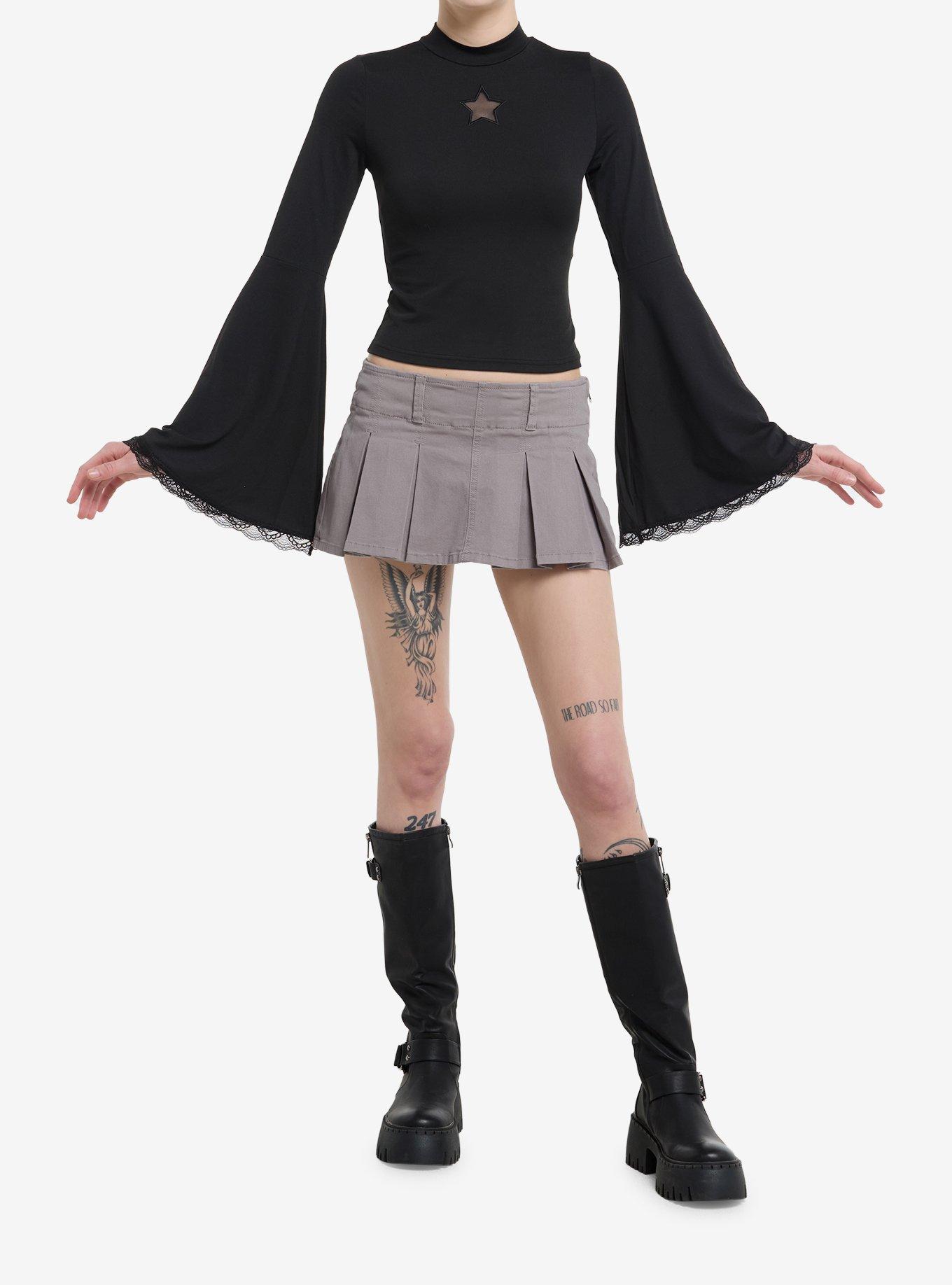 Daisy Street Star Cutout Bell Sleeve Girls Mock Neck Top, , hi-res