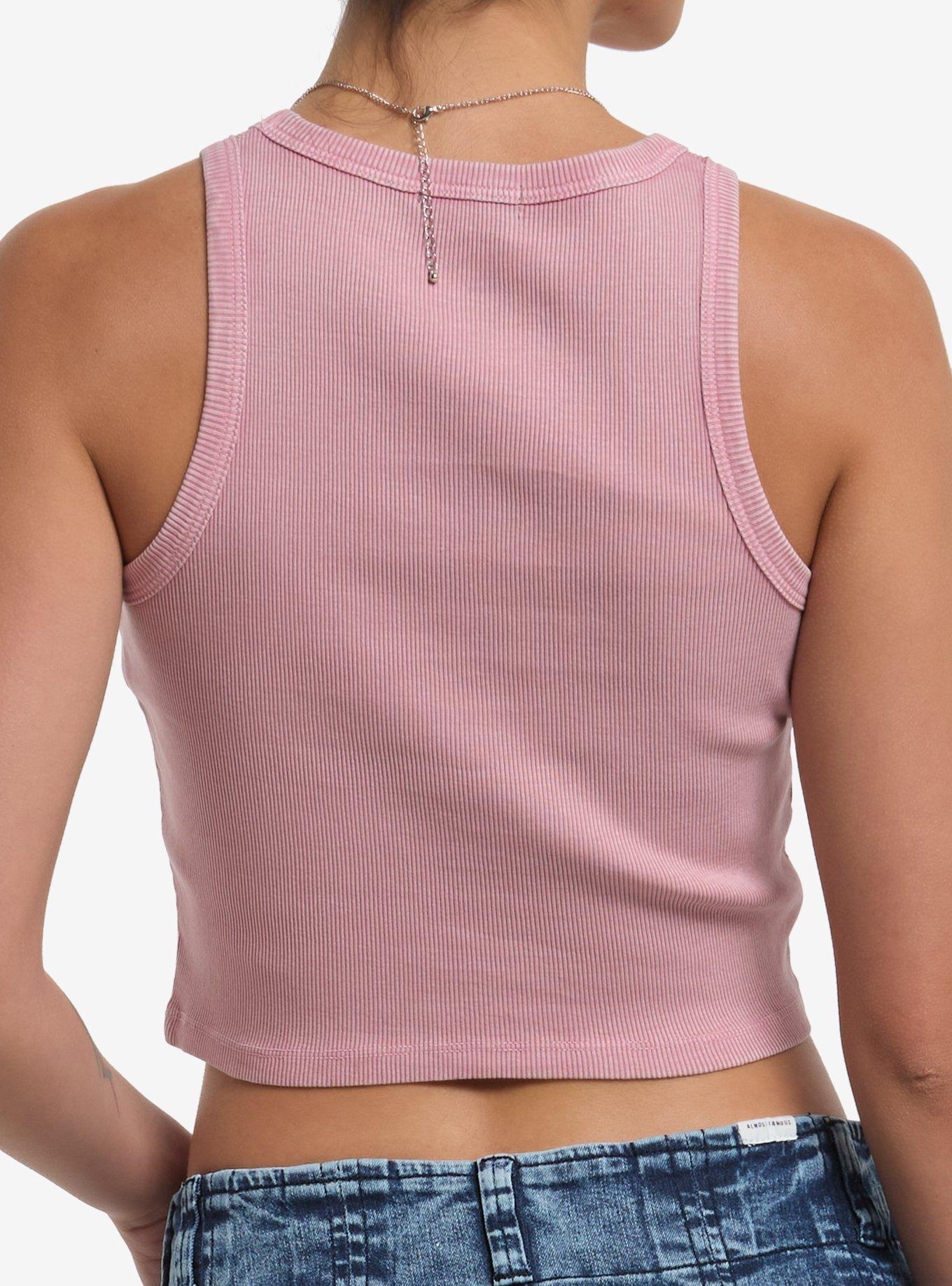 Pink Cross Filigree Girls Crop Tank Top, BLACK, alternate
