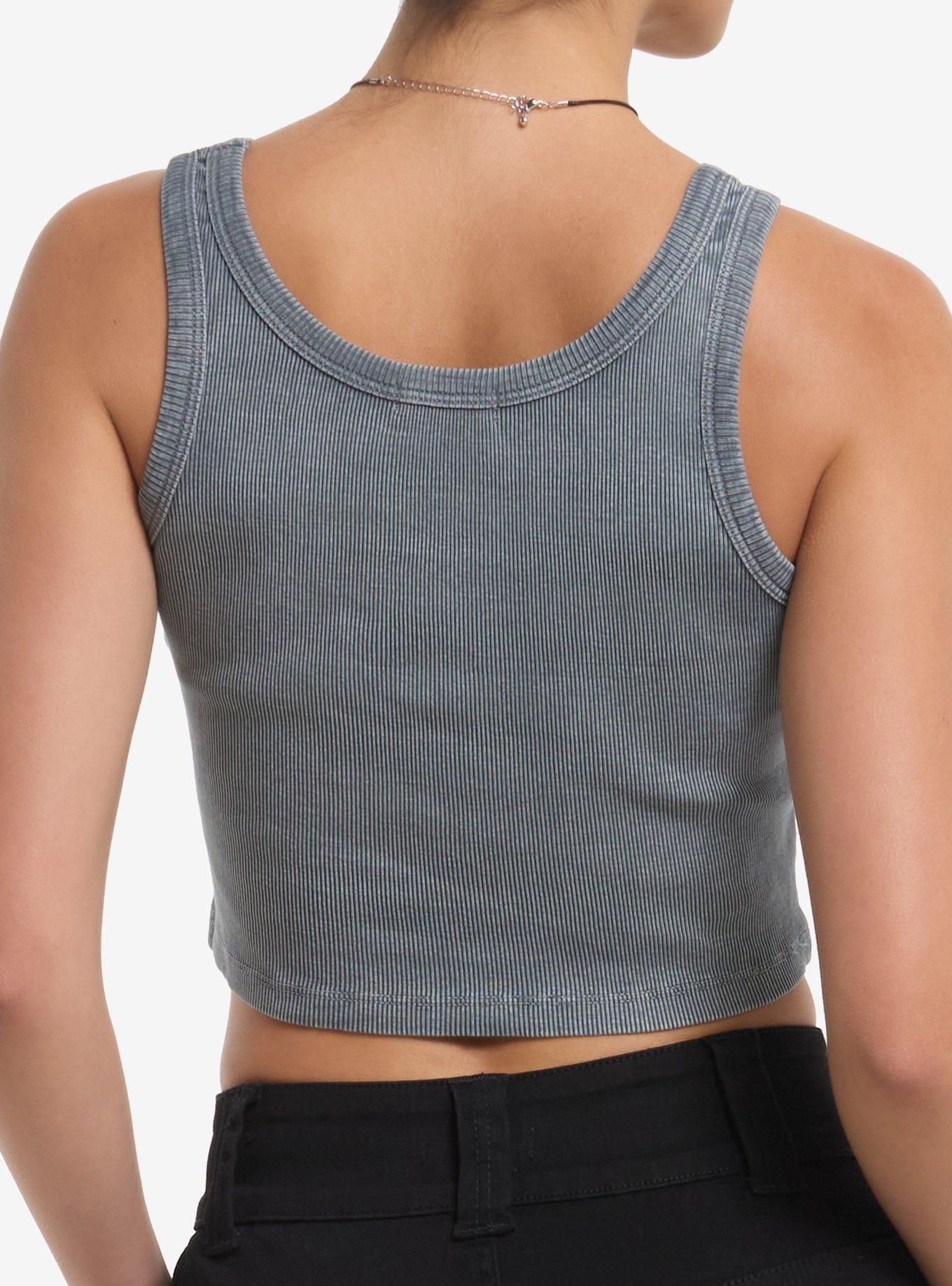 Grey Triple Skull Roses Girls Crop Tank Top, , alternate