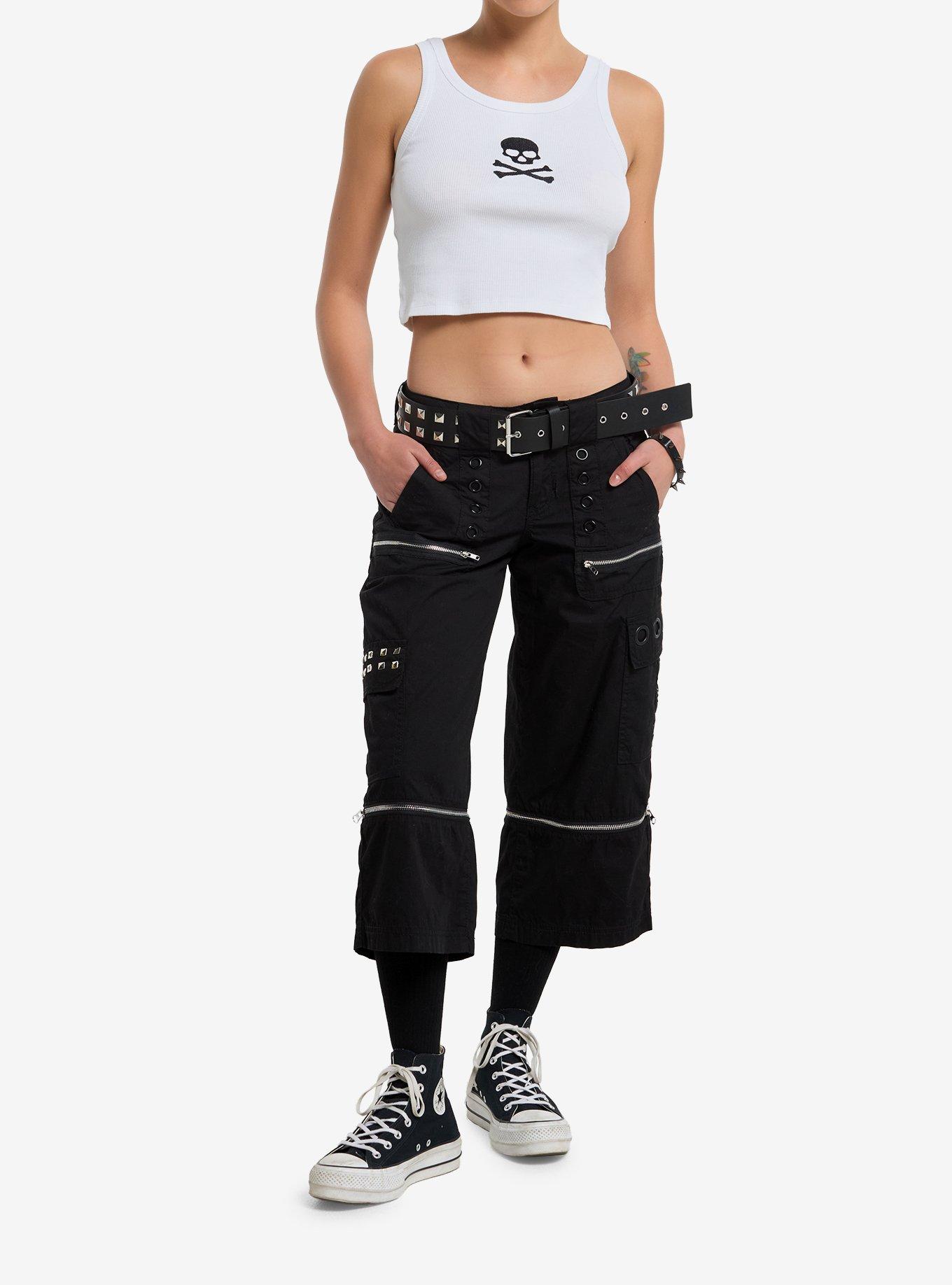 Black Skull & Crossbones Girls Crop Tank Top, , hi-res