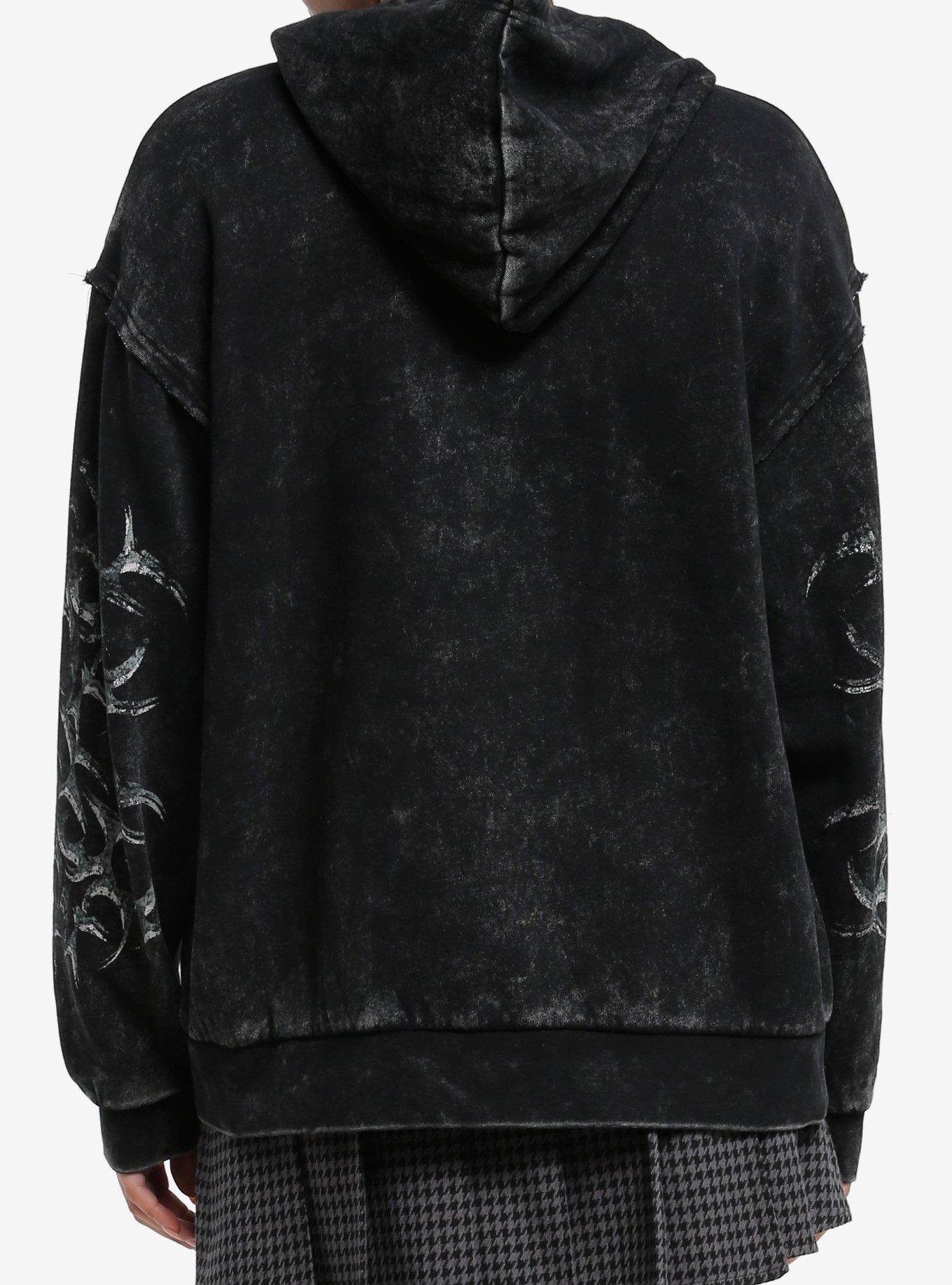 Cyber Tribal Rhinestone Pigment-Dyed Girls Hoodie, BLACK, alternate