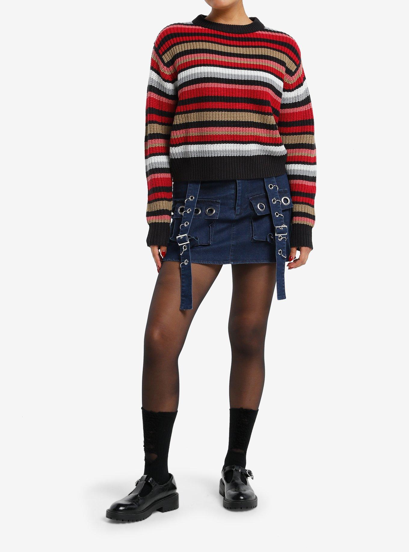 Red & Grey Multi-Stripe Girls Knit Sweater, , hi-res