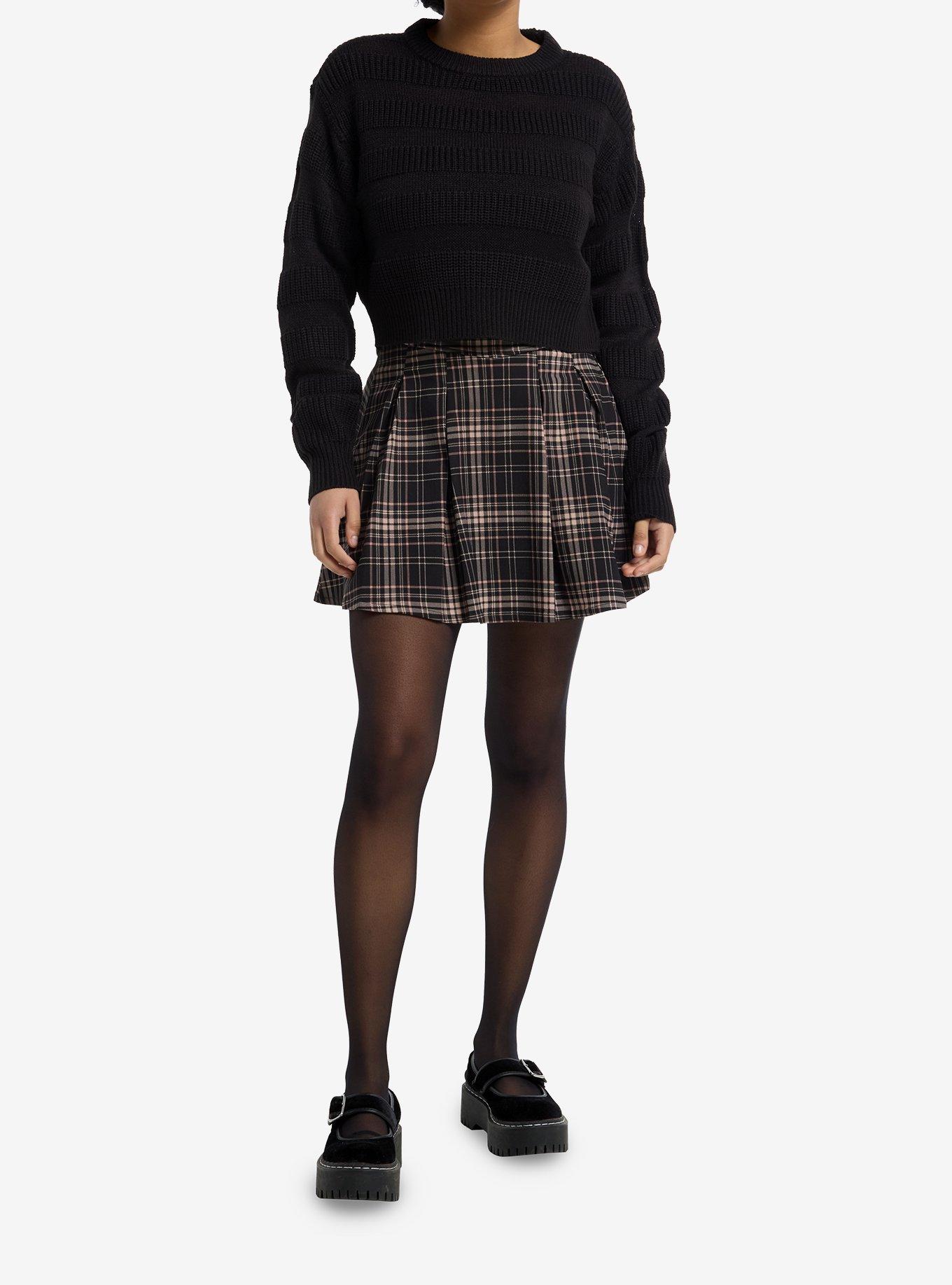 Black Shadow Stripe Girls Crop Sweater, , hi-res