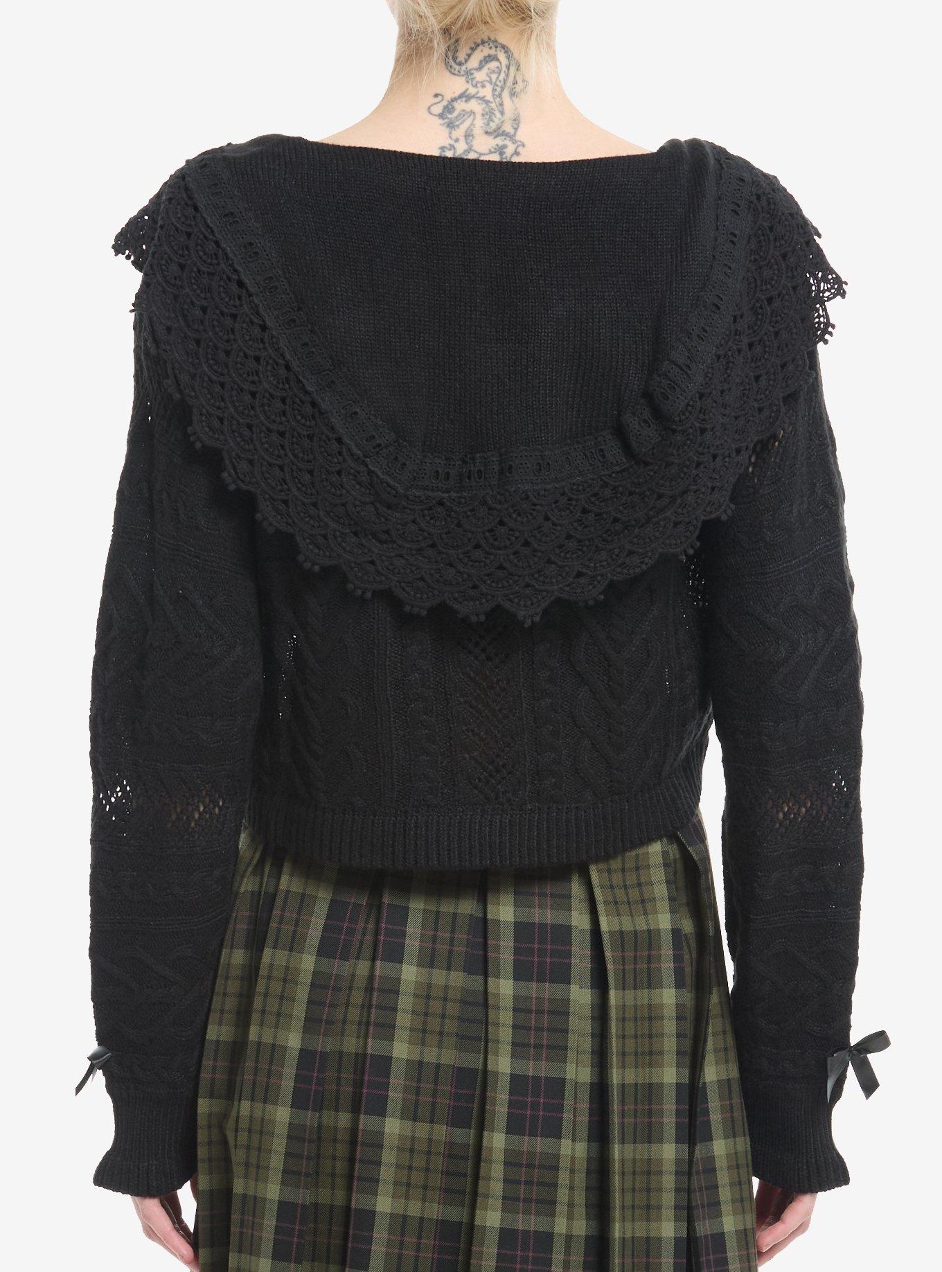 Sweet Society Black Sailor Collar Bow Girls Crop Cardigan, PINK, alternate