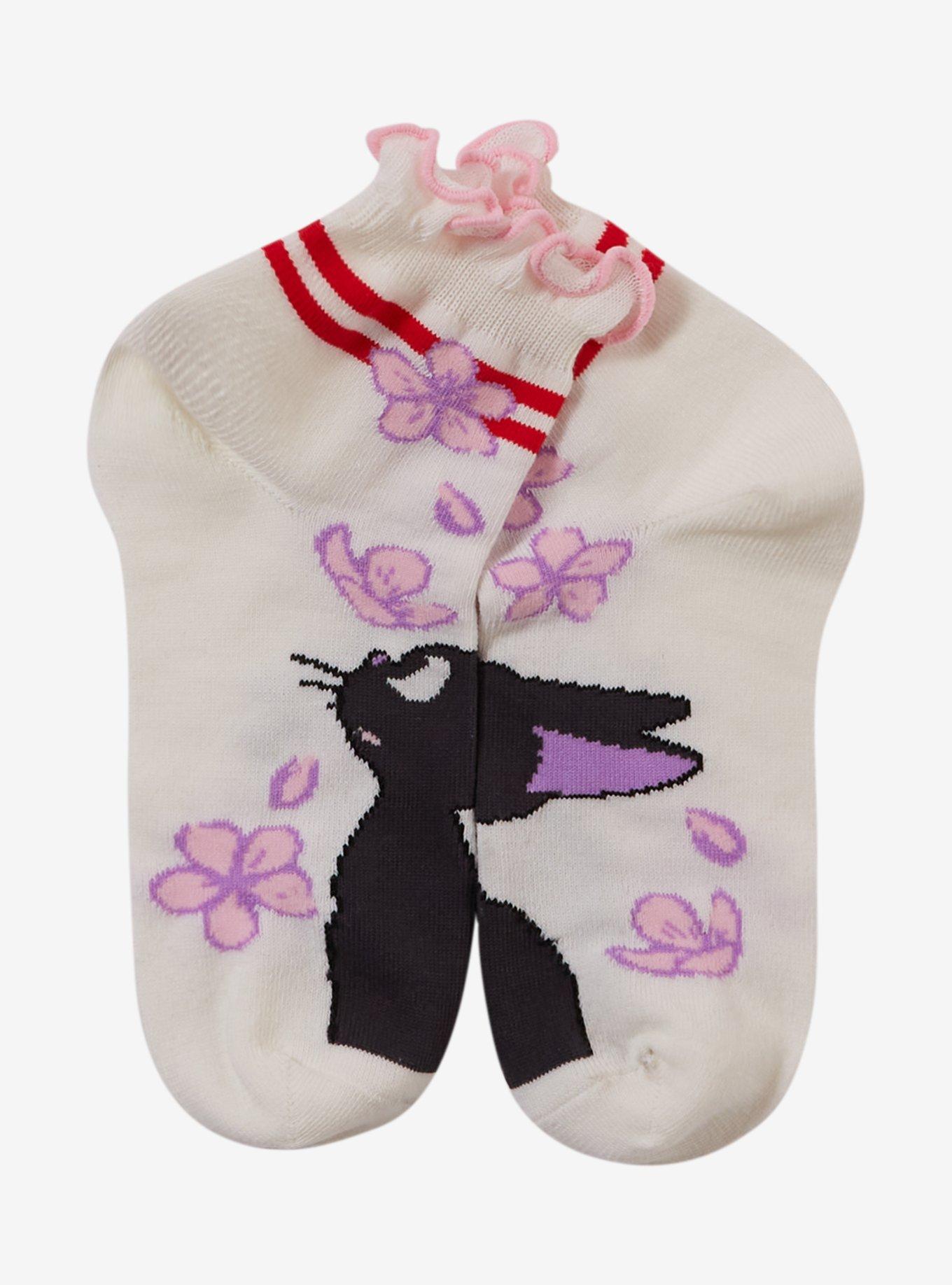 Studio Ghibli® Kiki's Delivery Service Jiji Cherry Blossom Quarter Crew Socks - BoxLunch Exclusive, , alternate