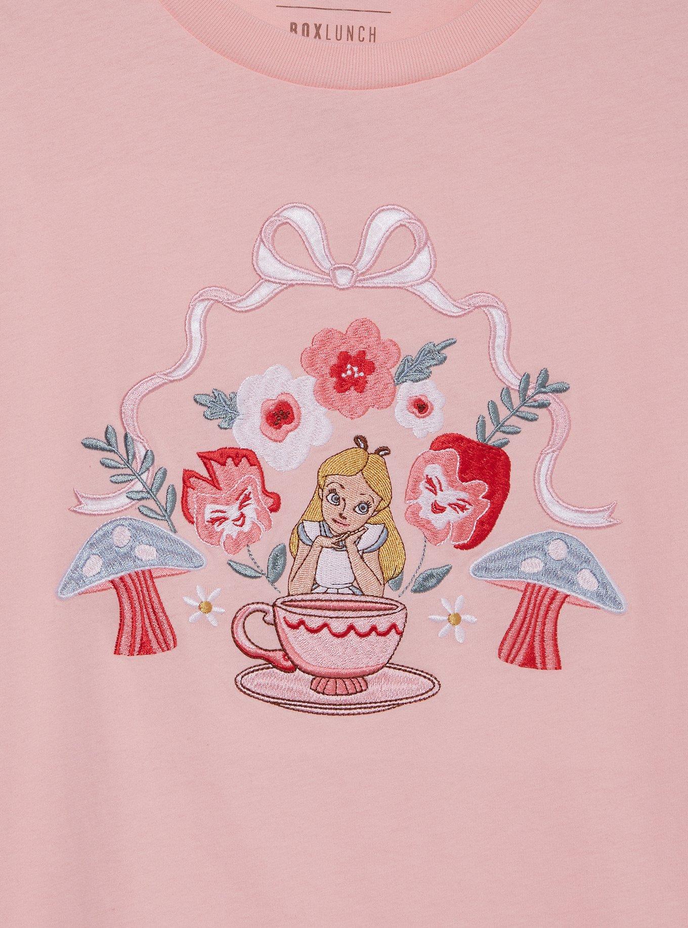Disney Alice in Wonderland Alice Floral Embroidered Women's T-Shirt - BoxLunch Exclusive, LIGHT PINK, alternate