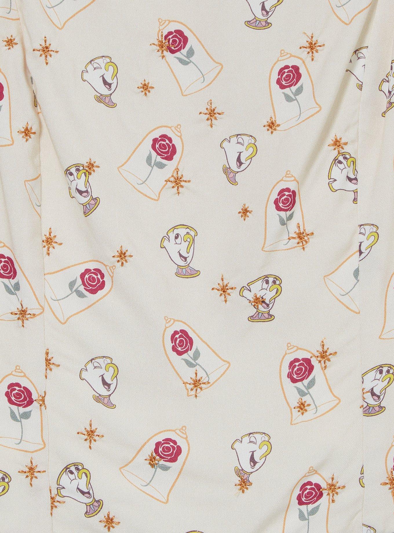 Disney Beauty and the Beast Chip & Roses Allover Print Women's Crop Top - BoxLunch Exclusive, CREAM, alternate