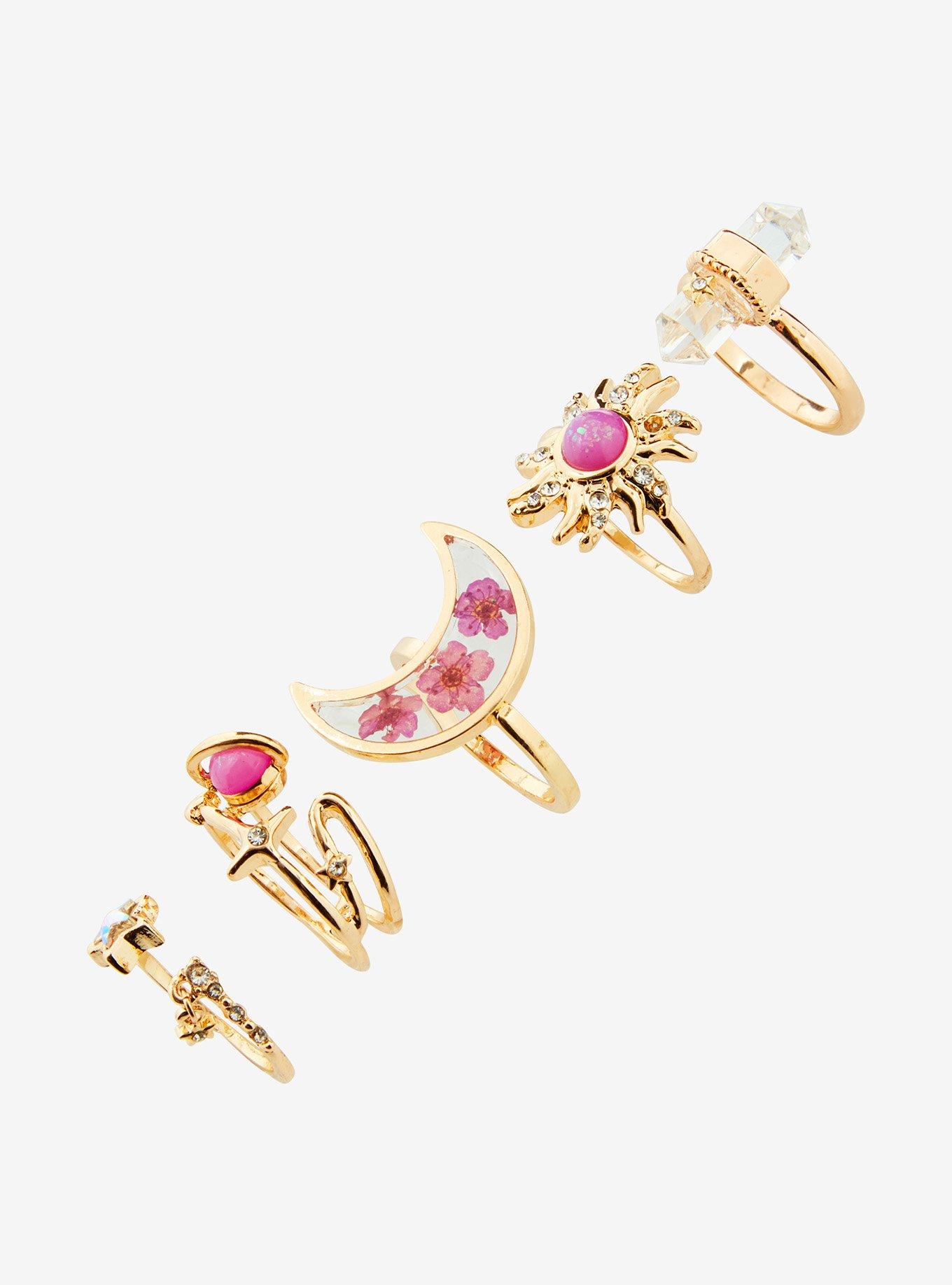 Cosmic Aura Celestial Crystal Pressed Flower Ring Set, , alternate