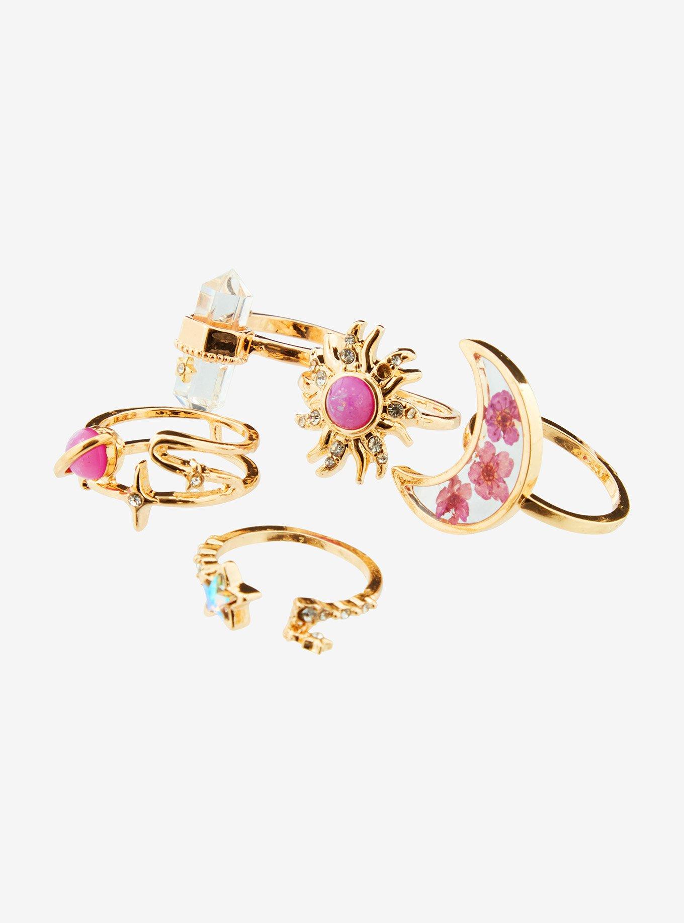Cosmic Aura Celestial Crystal Pressed Flower Ring Set, , alternate