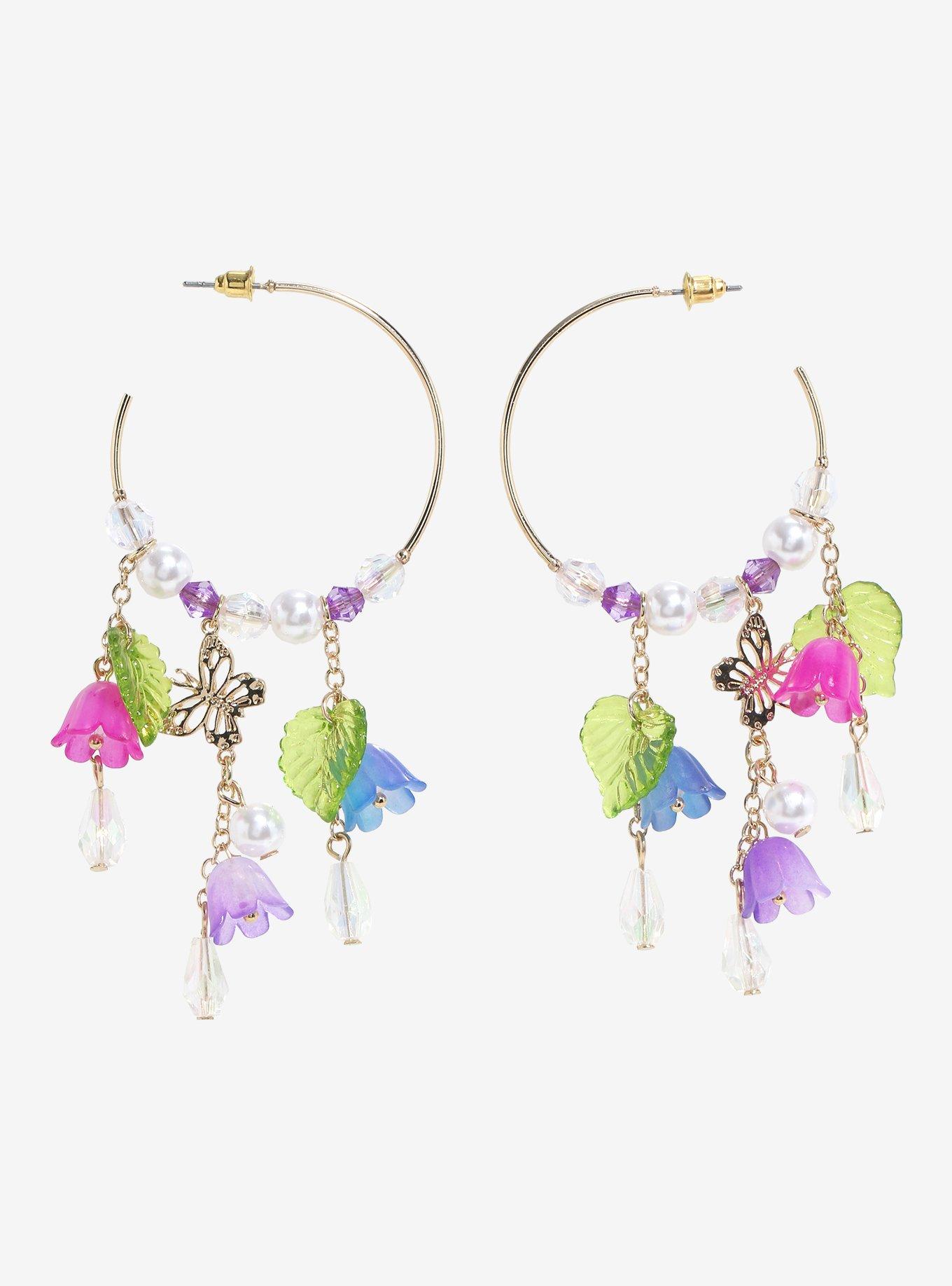 Thorn & Fable Floral Butterfly Hoop Earrings, , hi-res