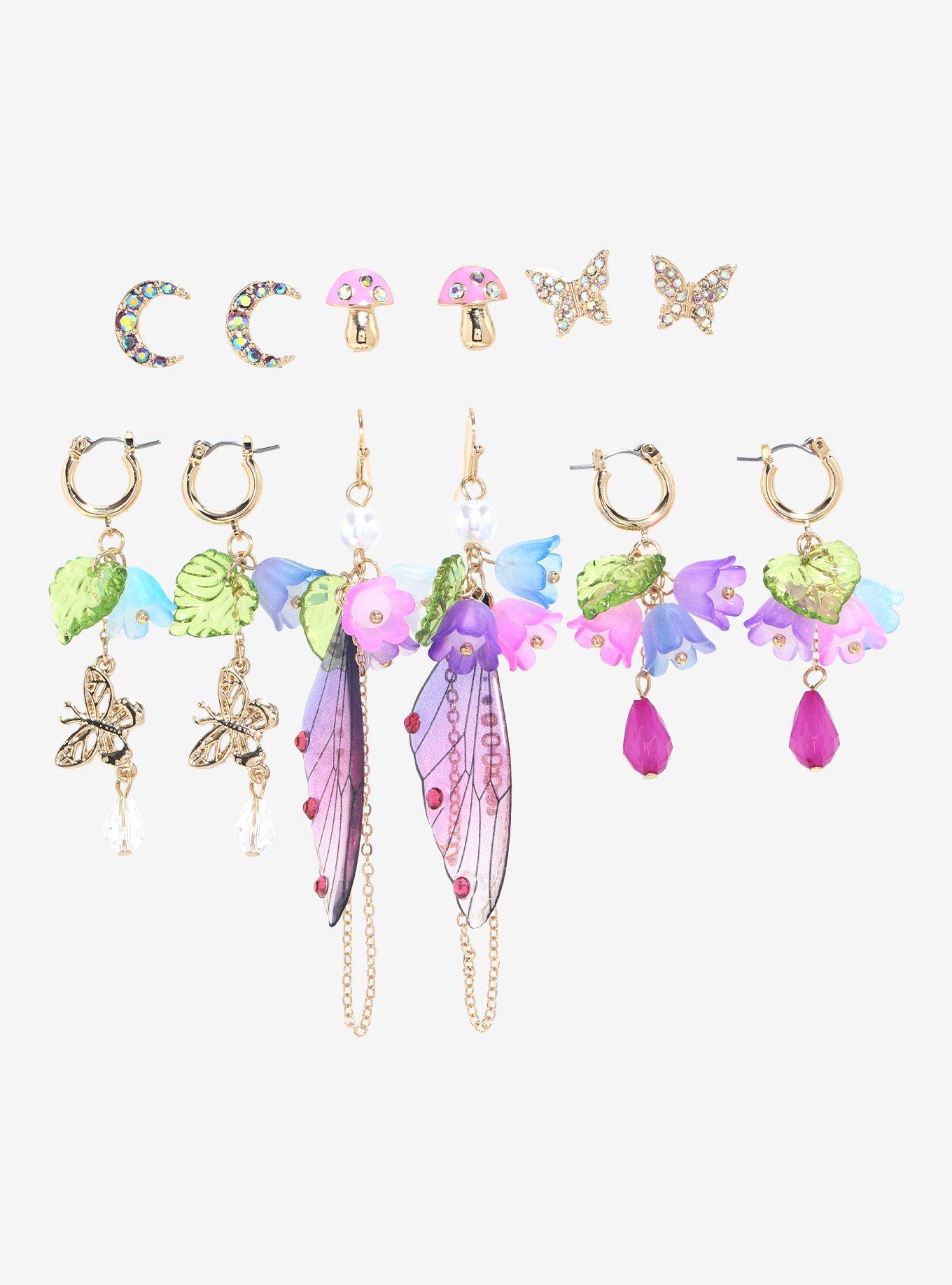 Thorn & Fable Mushroom Butterfly Wing Floral Earring Set, , hi-res