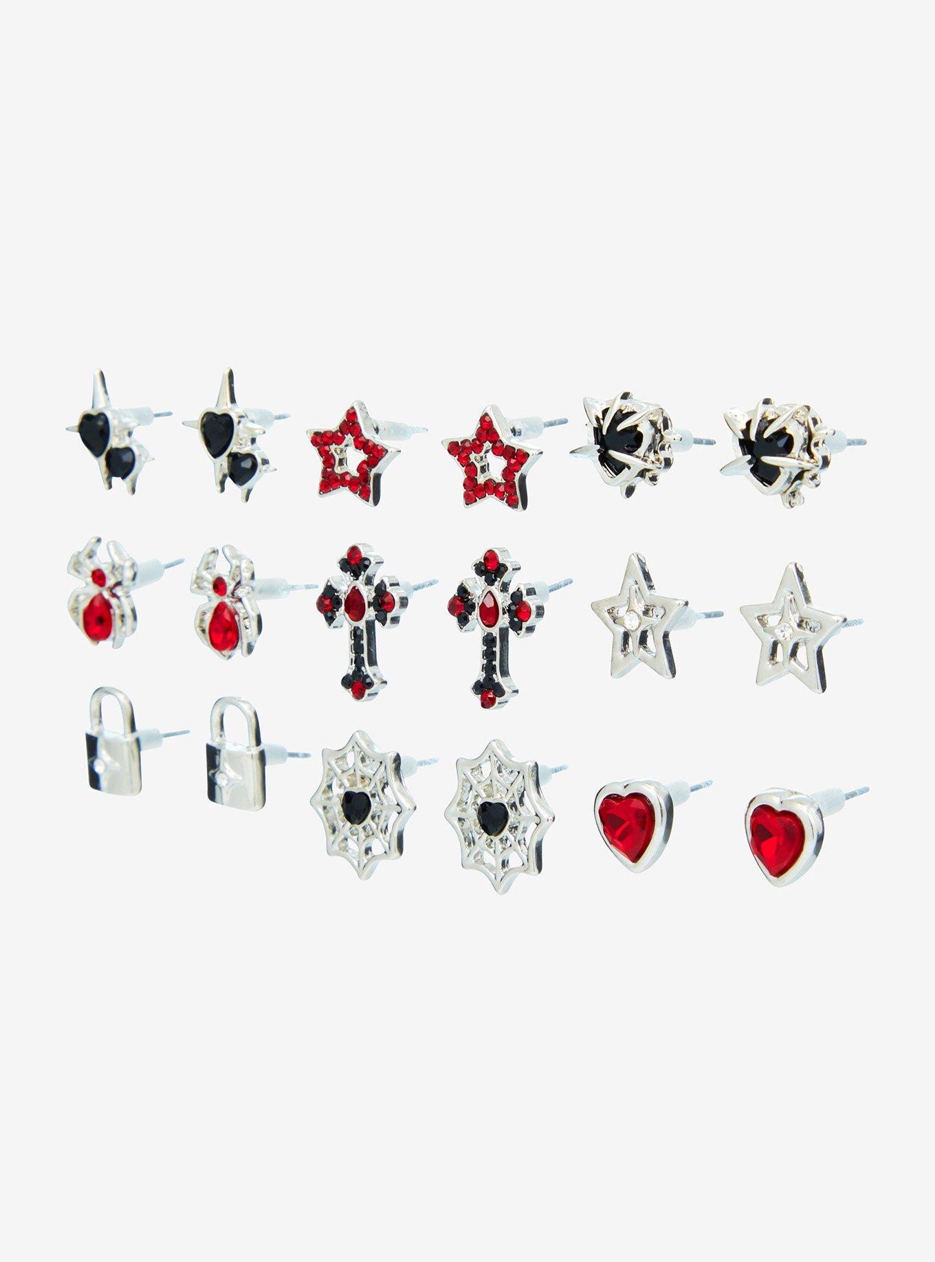 Social Collision Spider Star Cross Stud Earring Set, , alternate