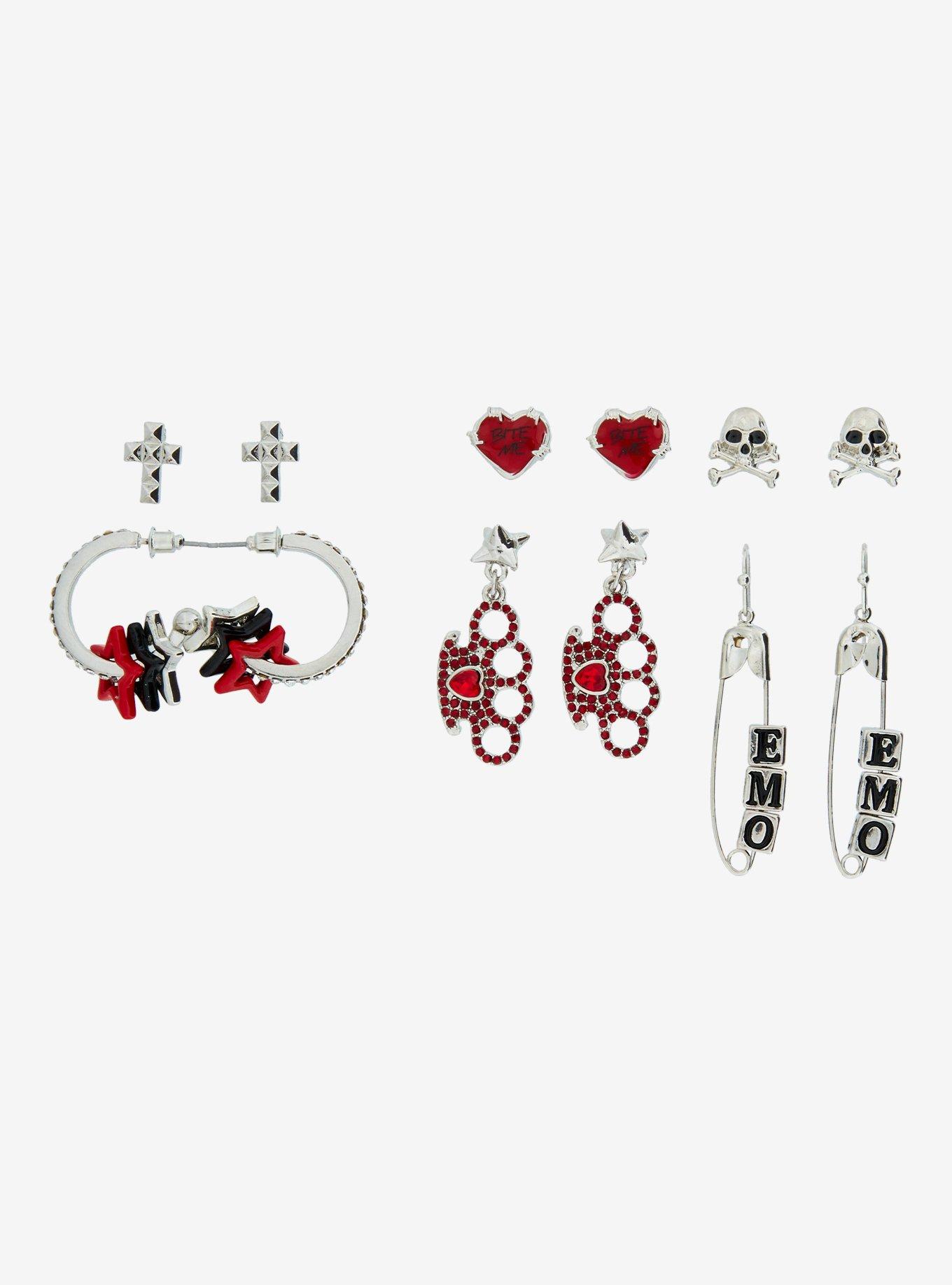 Social Collision Emo Brass Knuckles Earring Set, , hi-res