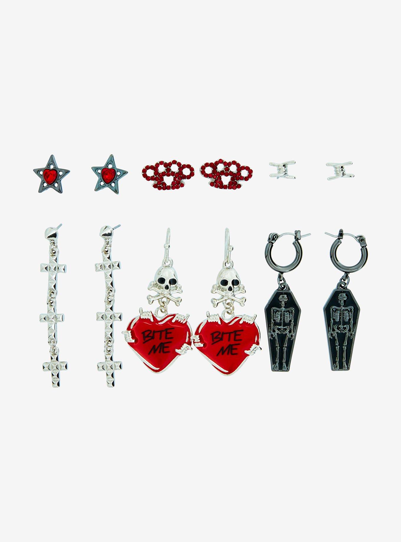Social Collision Punk Skull Coffin Barbed Wire Earring Set, , hi-res