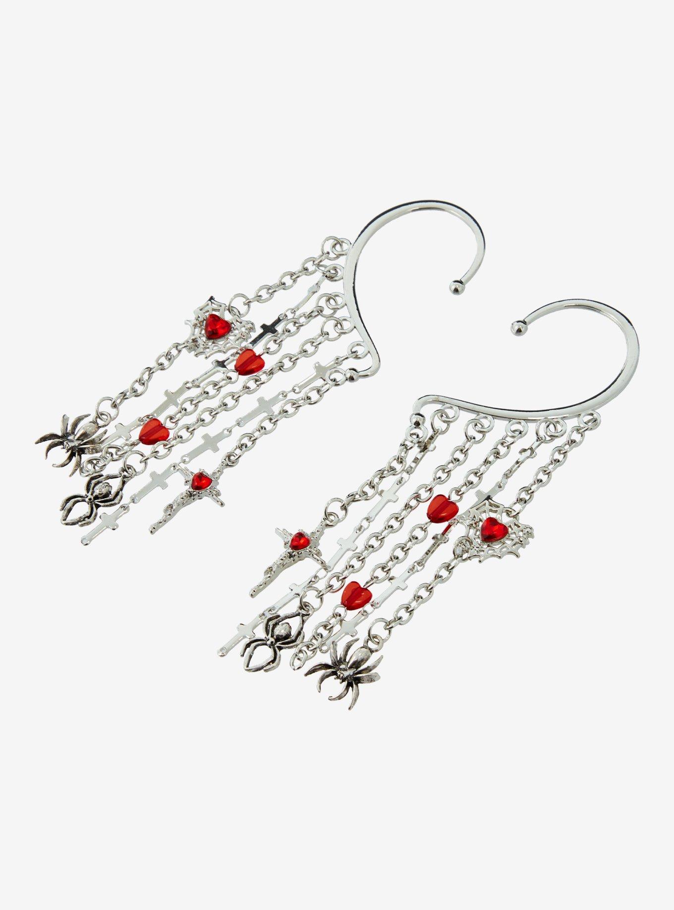 Spider Cross Red Heart Ear Cuff Set, , alternate