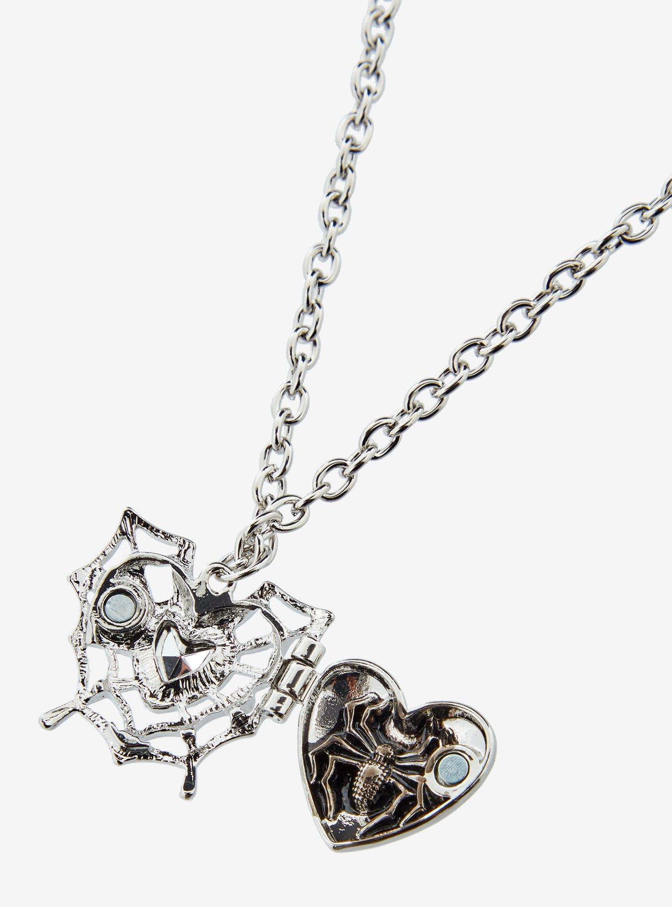 Spider Heart Locket Necklace, , alternate