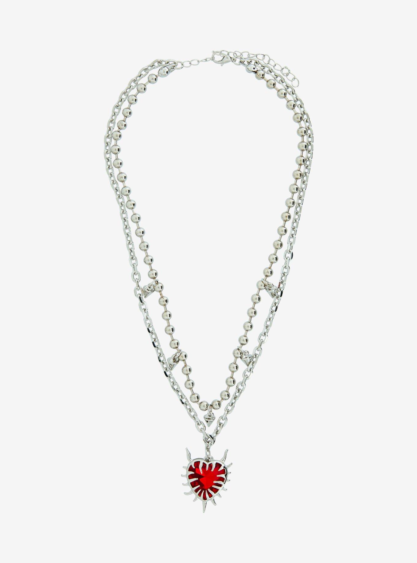 Spike Red Heart Chain Necklace, , hi-res