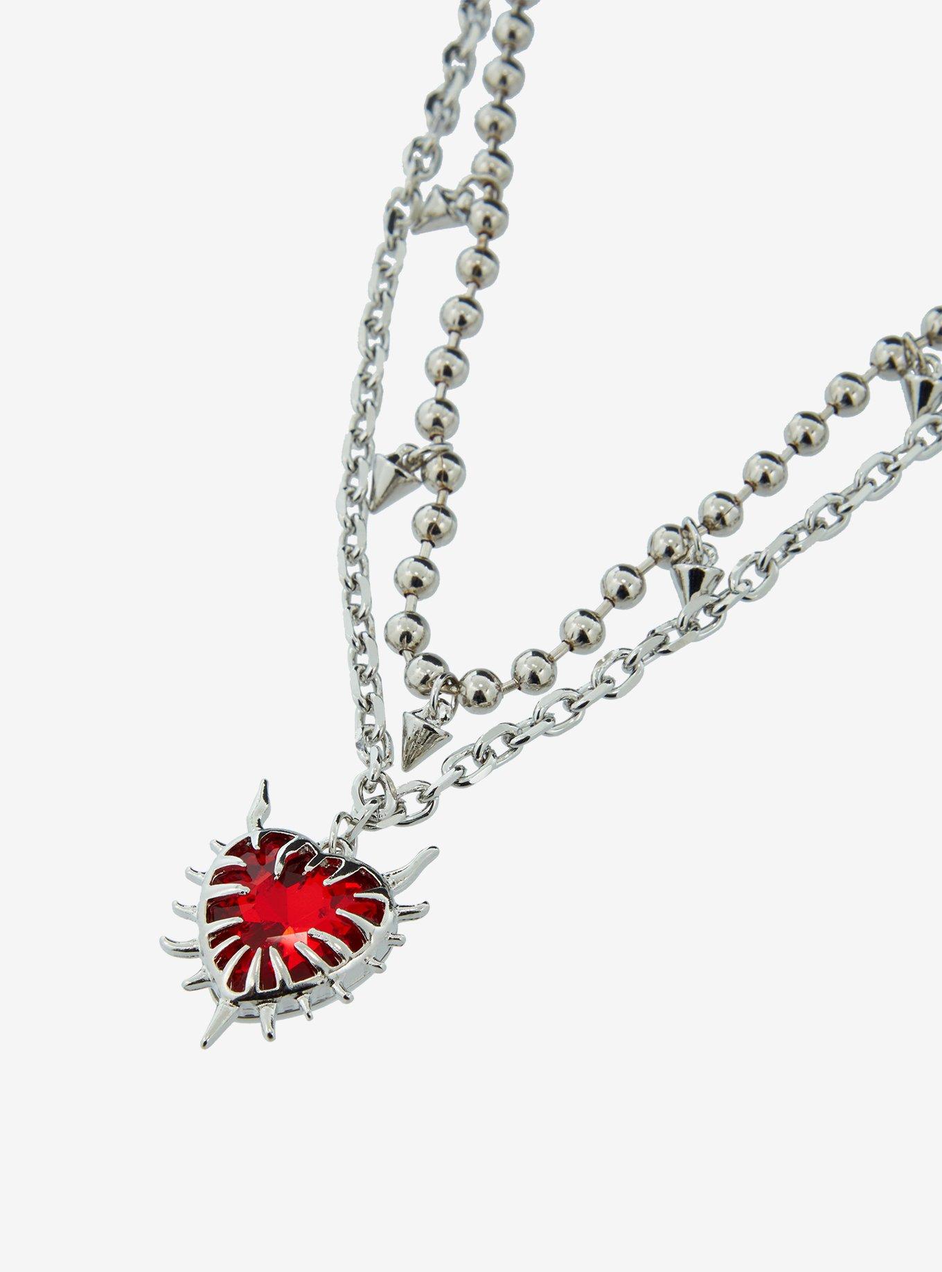 Spike Red Heart Chain Necklace, , alternate