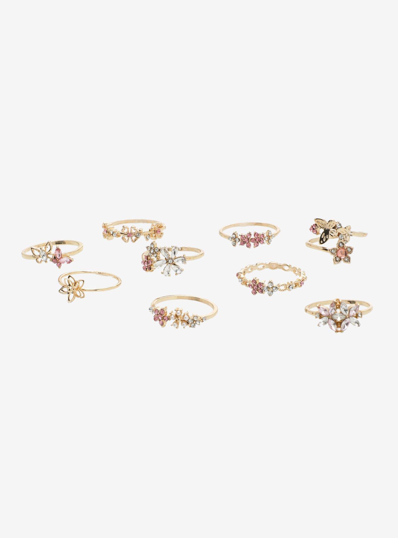 Sweet Society Flower Butterfly Gem Ring Set, , alternate