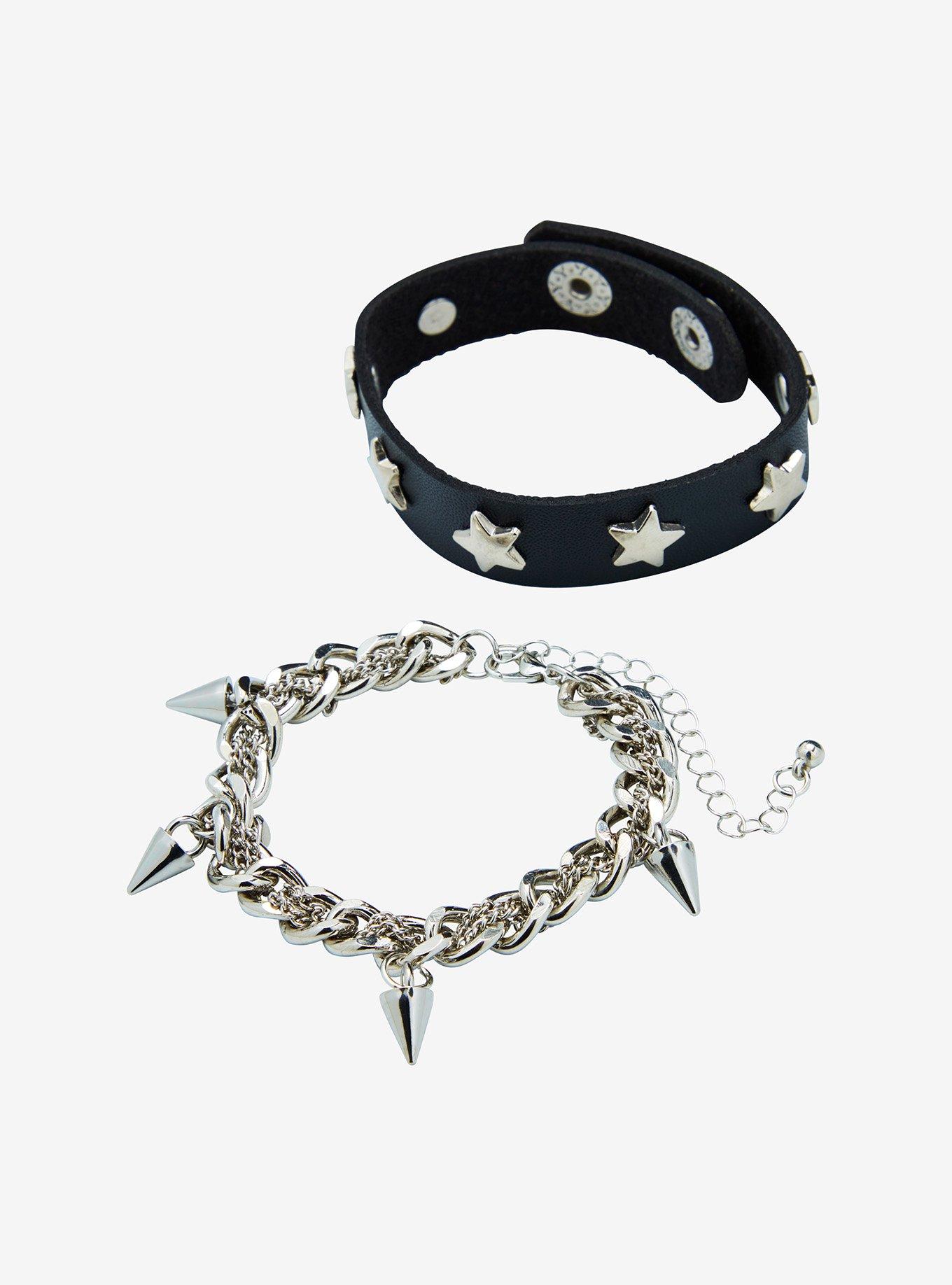 Star Stud Spike Faux Leather Chain Bracelet Set, , hi-res