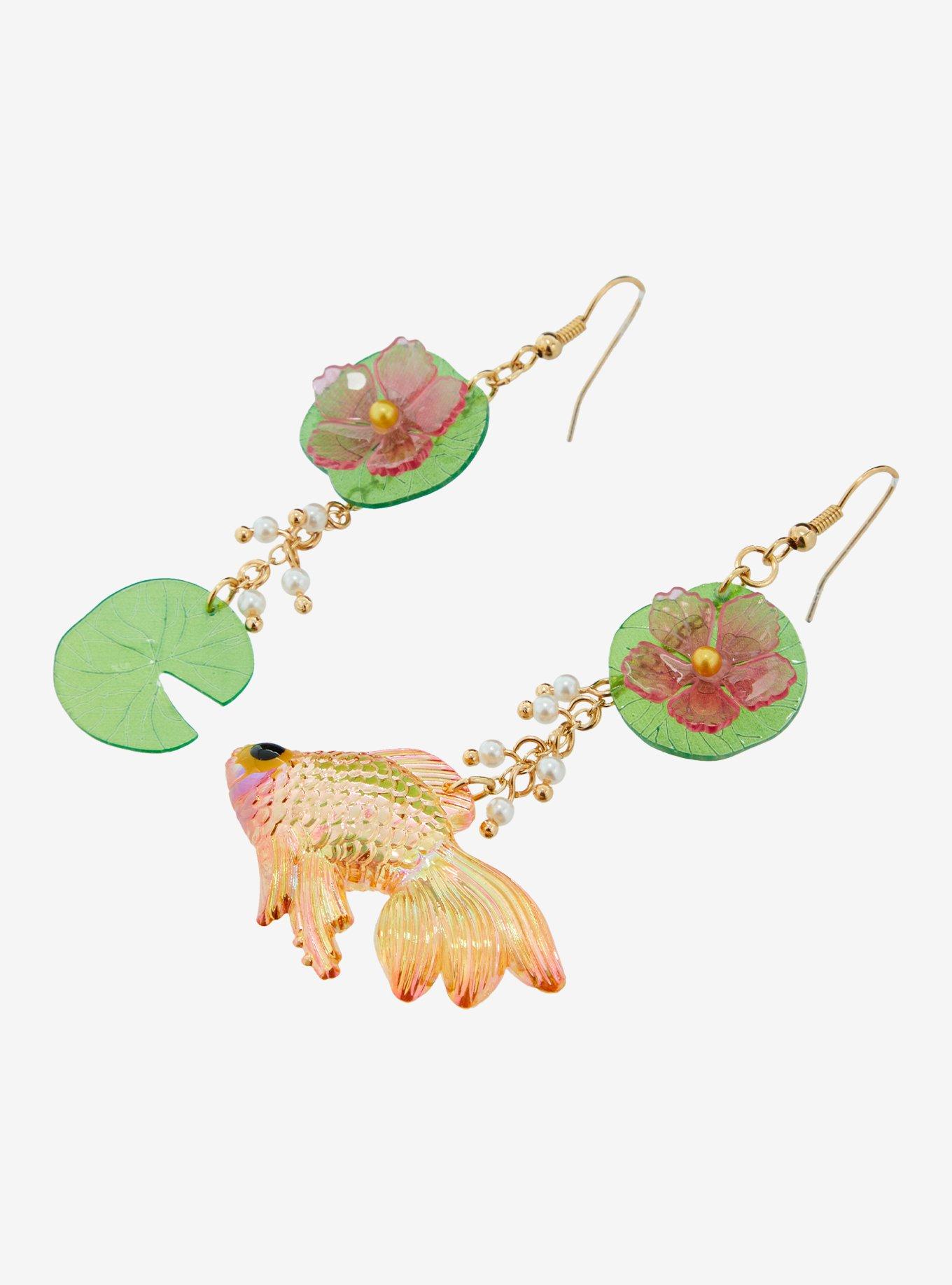 Thorn & Fable Goldfish Lily Pad Mismatch Earrings, , alternate