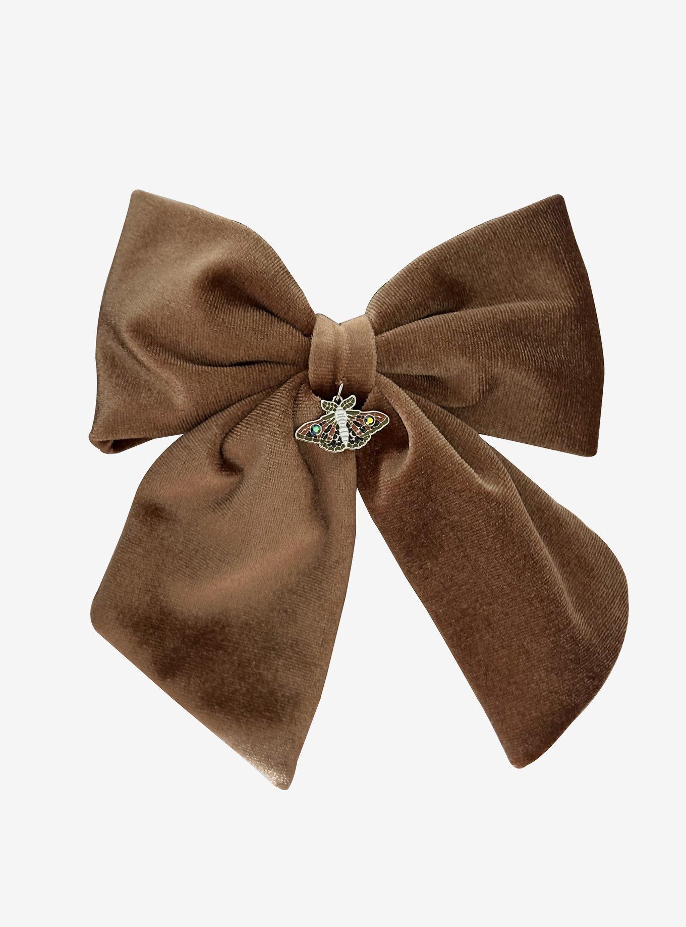 Thorn & Fable Brown Velvet Moth Bow Hair Clip