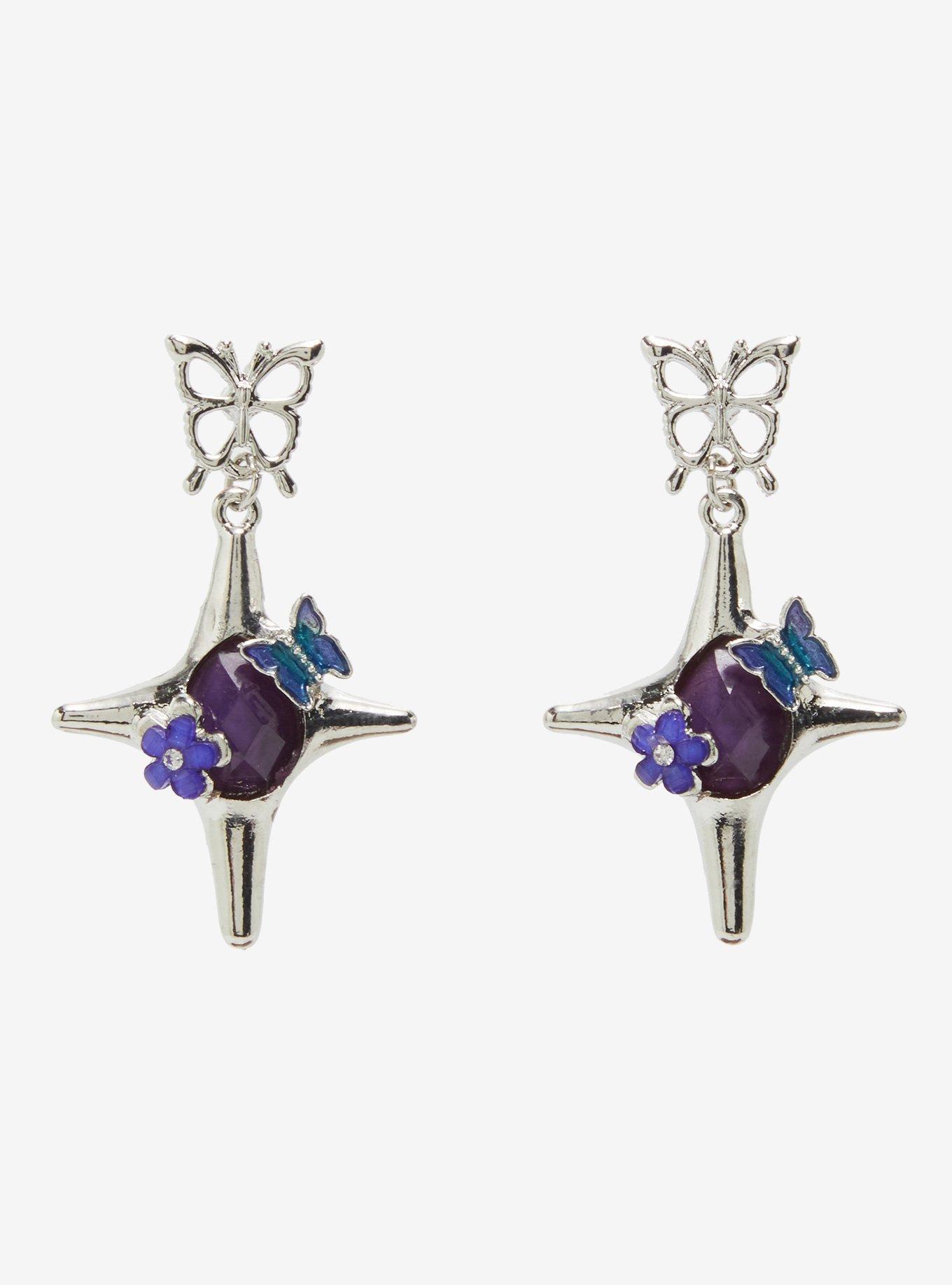 Cosmic Aura Butterfly Star Drop Earrings, , hi-res