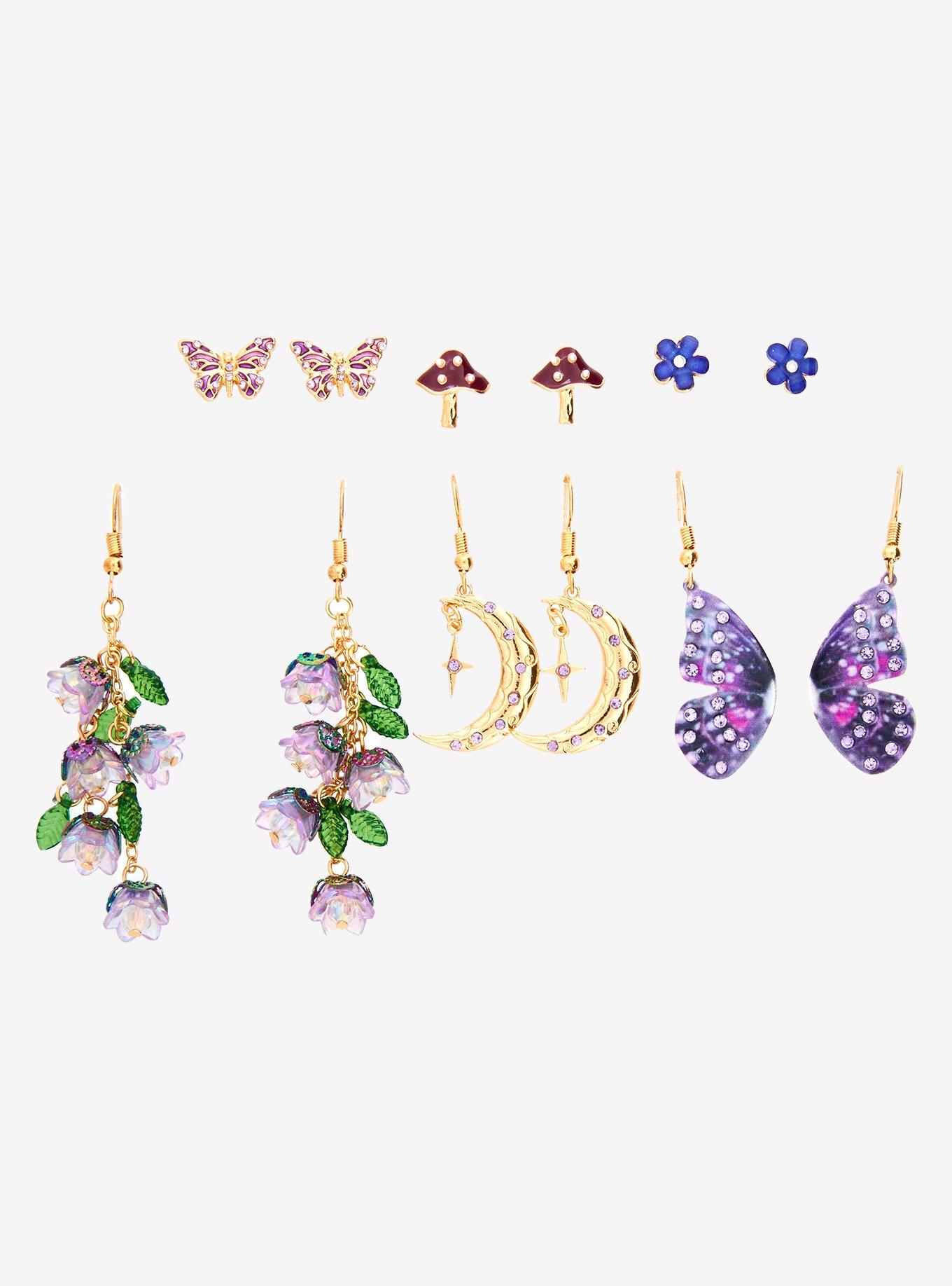 Thorn & Fable Butterfly Mushroom Garden Earring Set, , hi-res