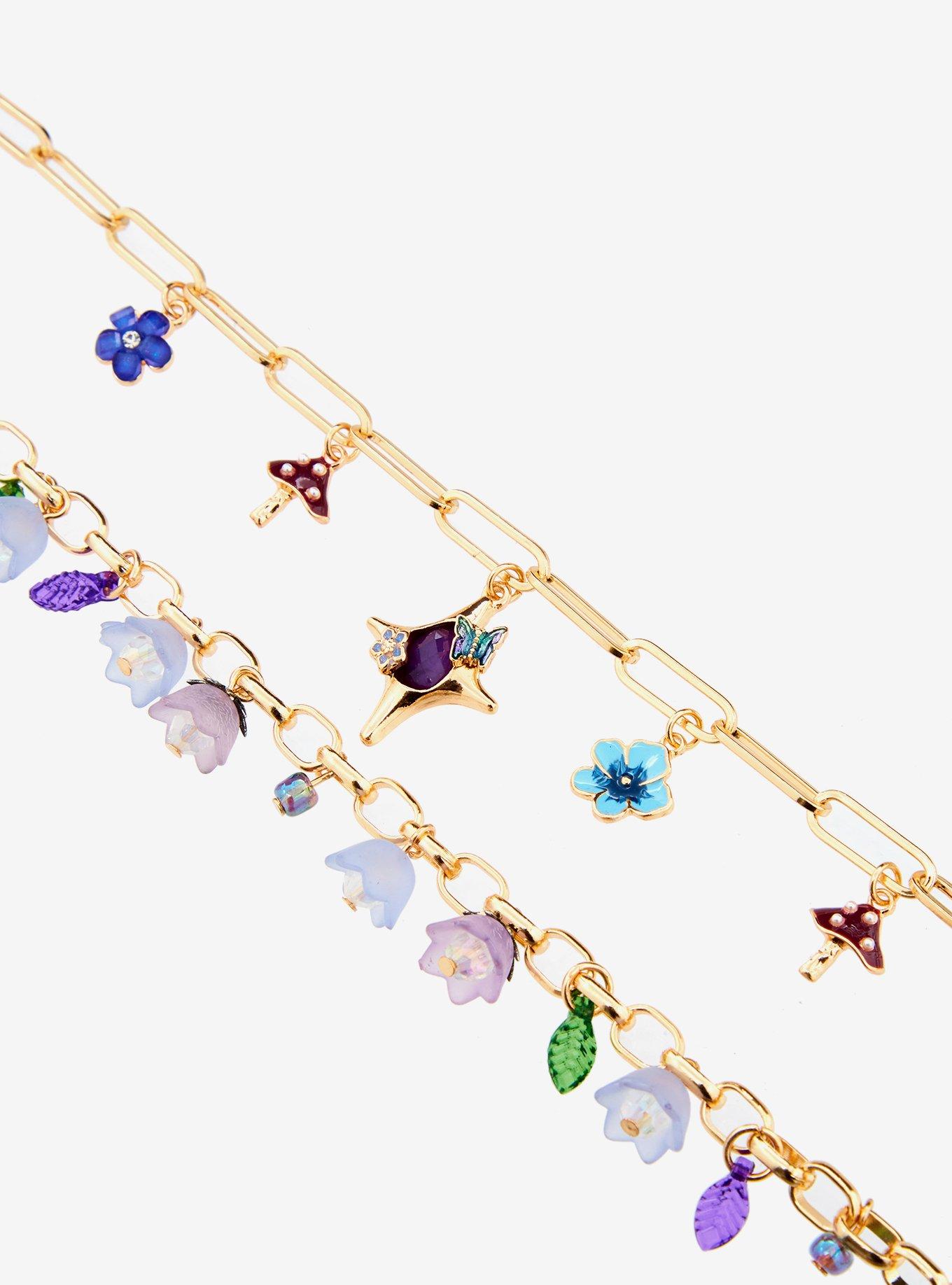 Thorn & Fable Purple Flower & Star Chain Bracelet Set, , hi-res