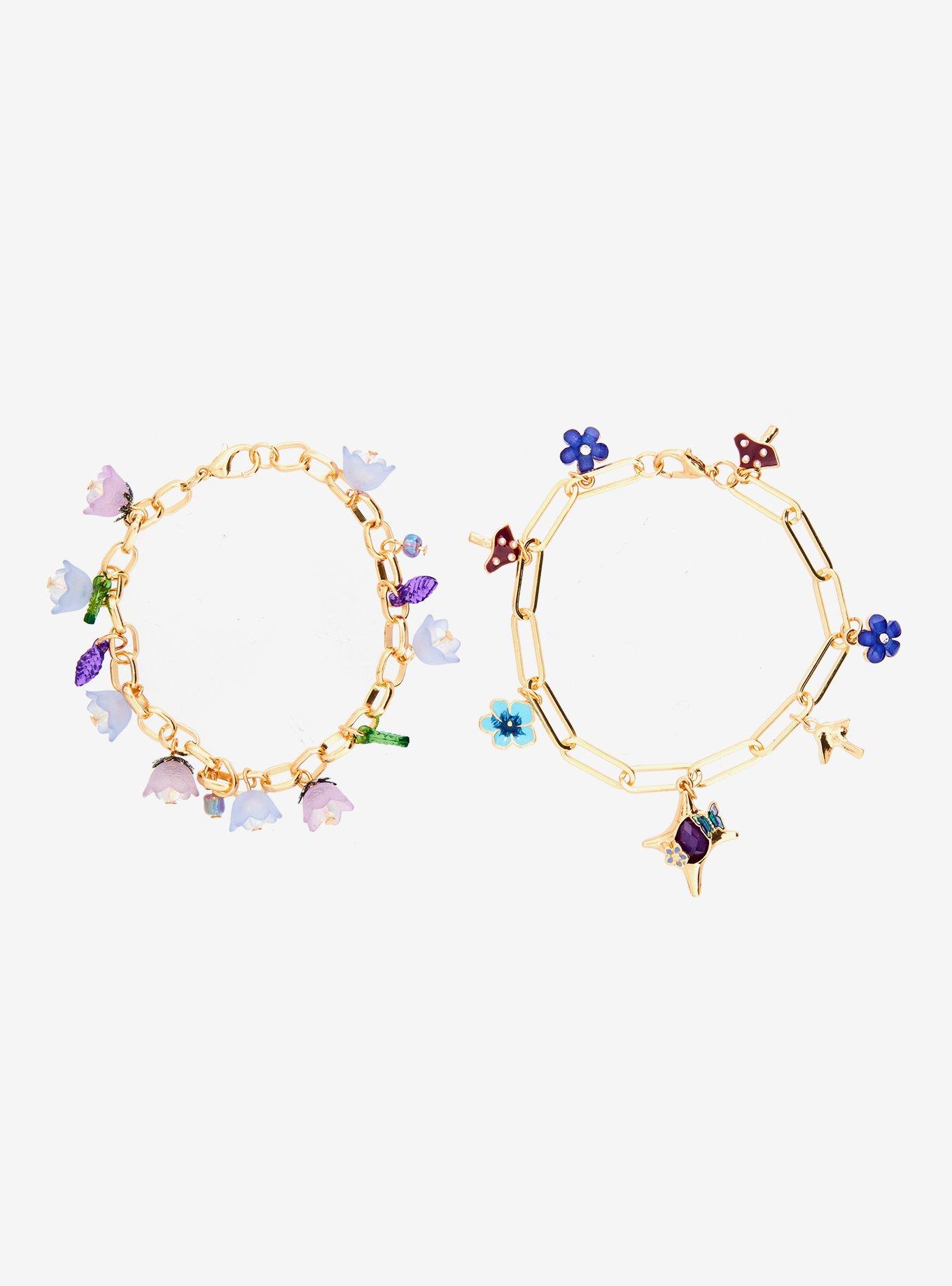 Thorn & Fable Purple Flower & Star Chain Bracelet Set, , alternate