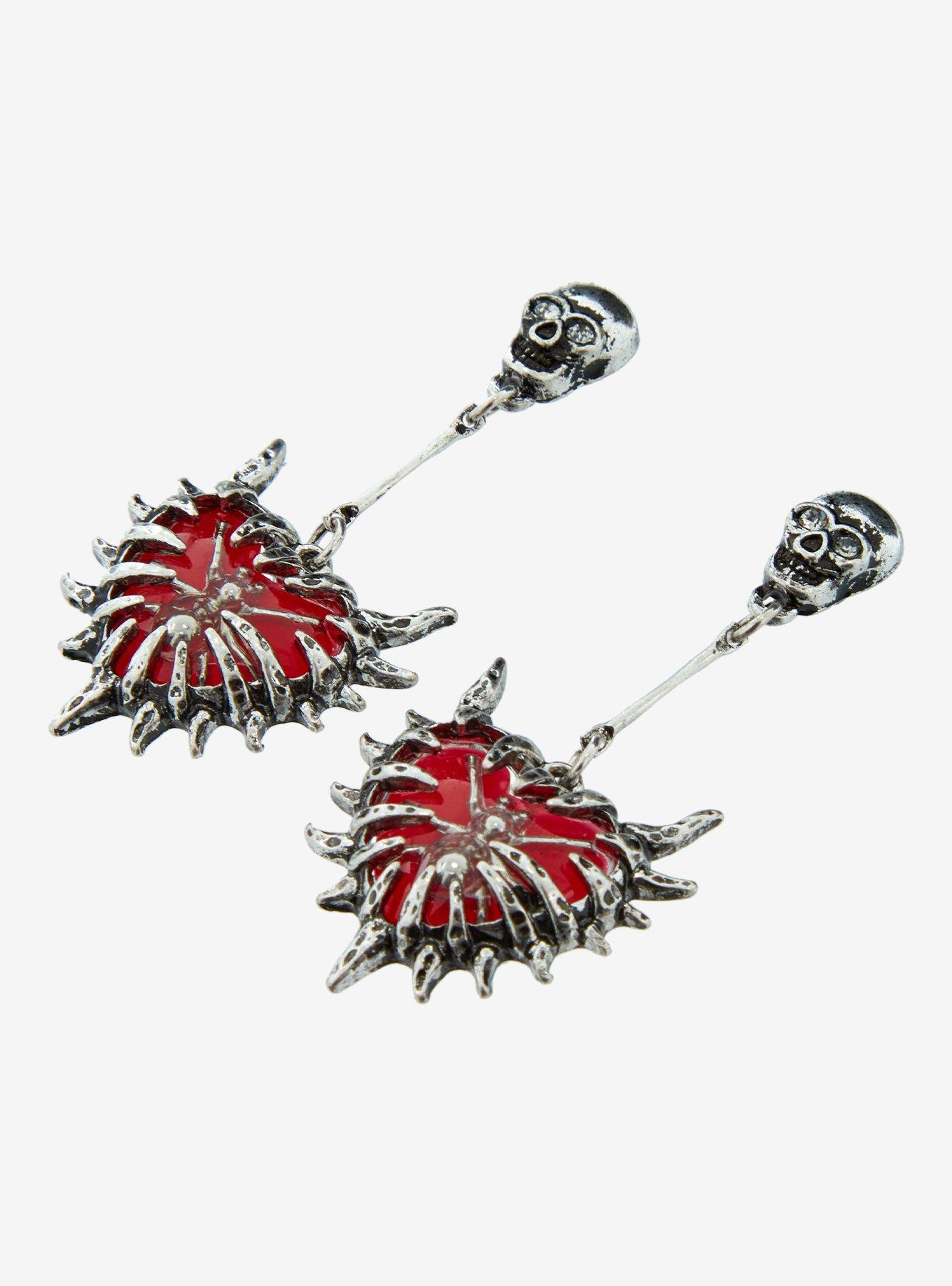 Skull Spider Heart Drop Earrings, , alternate