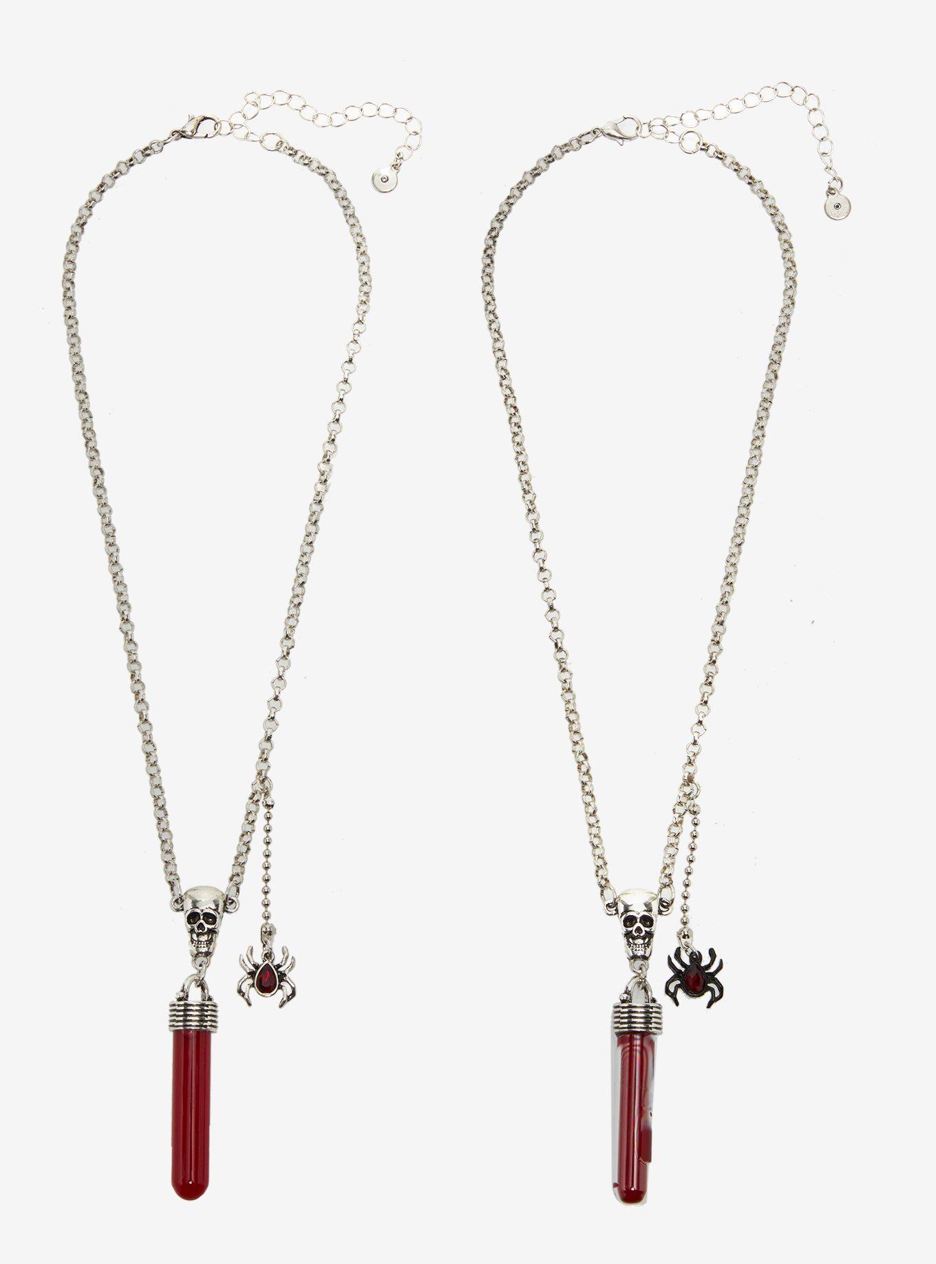 Blood Vial Spider Skull Best Friend Necklace Set, , hi-res