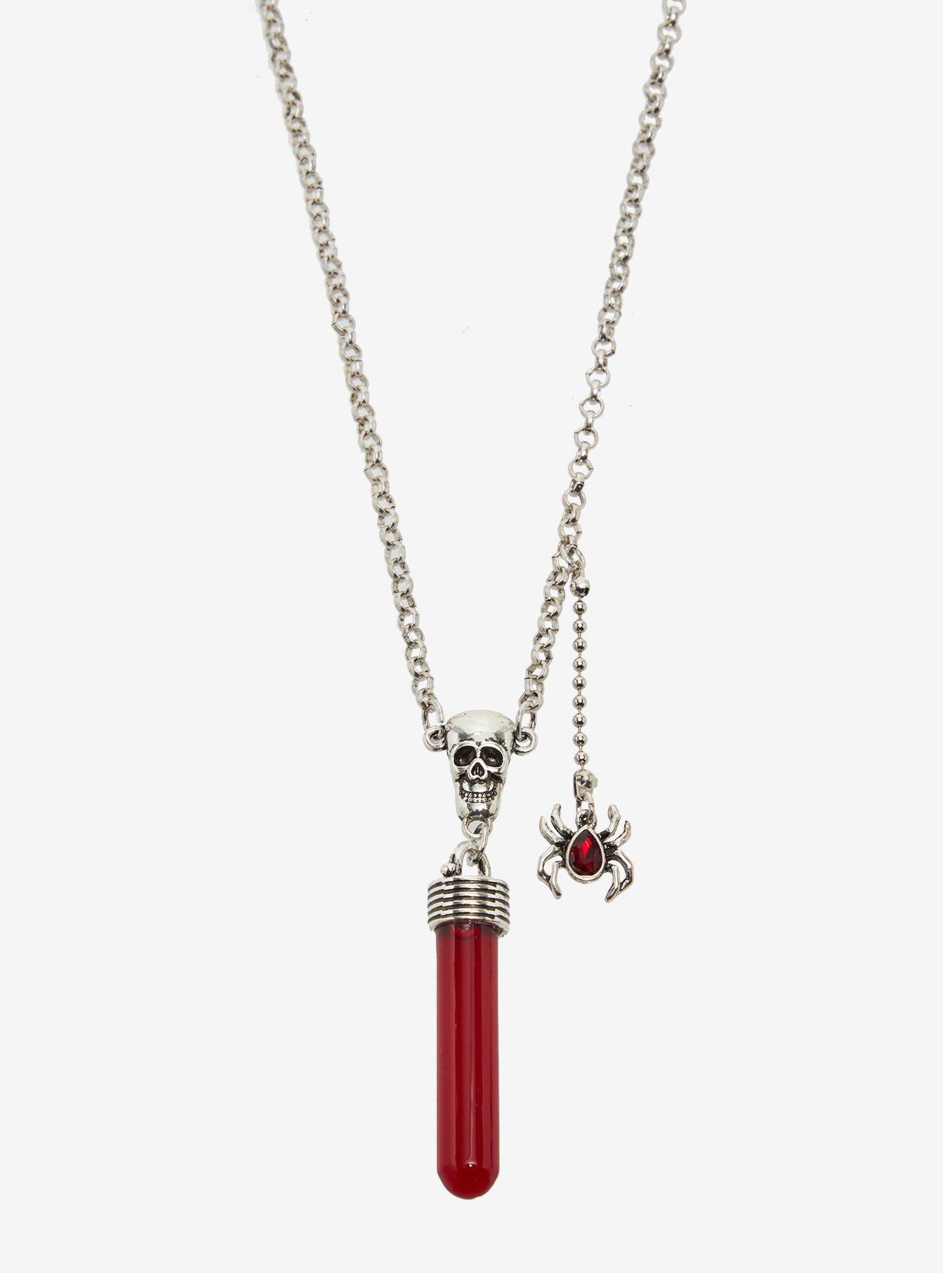 Blood Vial Spider Skull Best Friend Necklace Set, , alternate